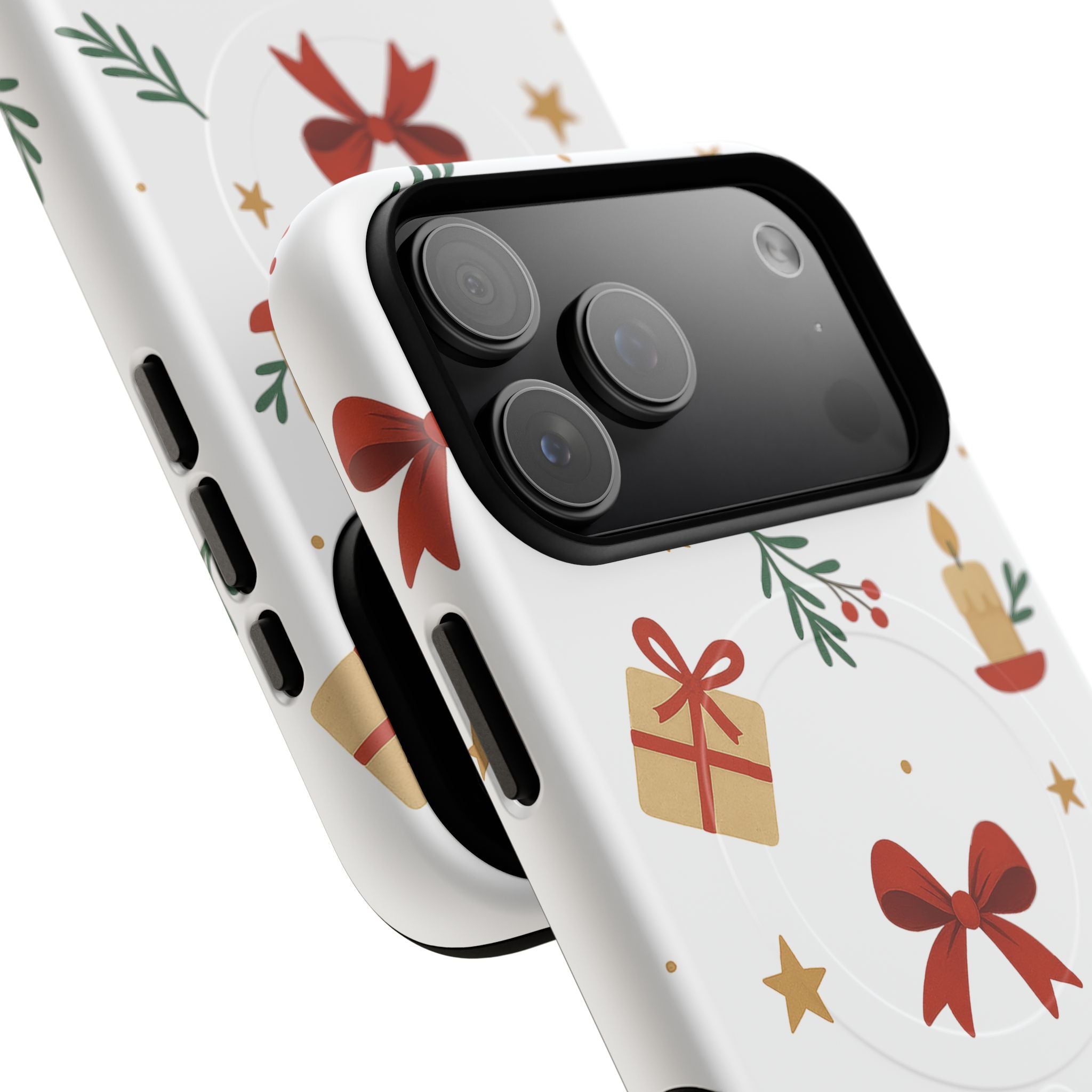 Holiday Gift Pattern Phone Case — Magnetic Tough Case with Bows, Candles & Presents