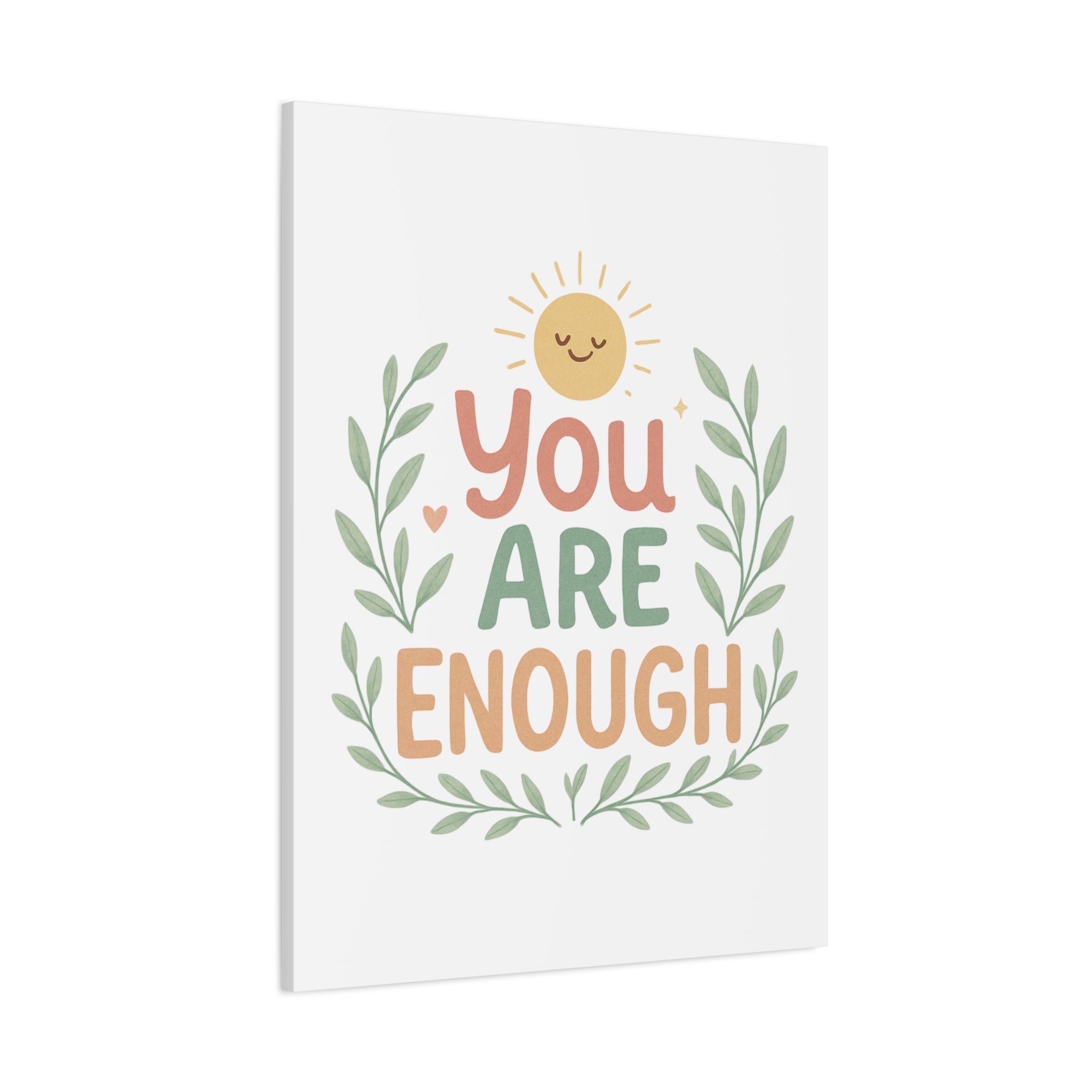You Are Enough Canvas Wall Art — Positive Motivational Sun & Laurel Print
