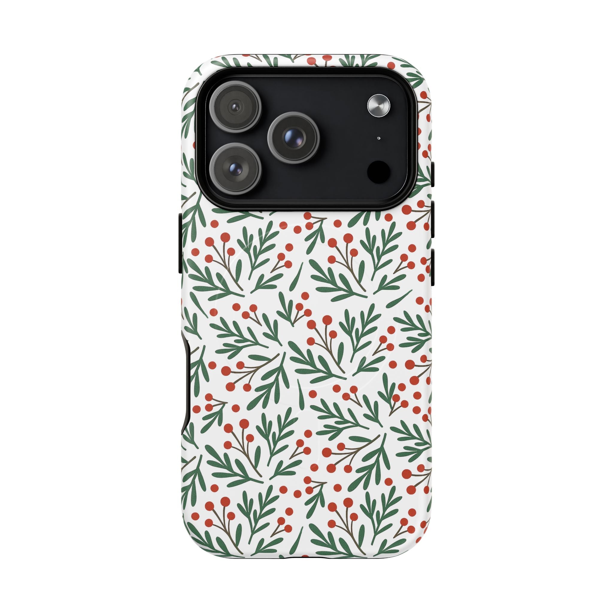 Magnetic Phone Case — Festive Holly & Berry Winter Floral