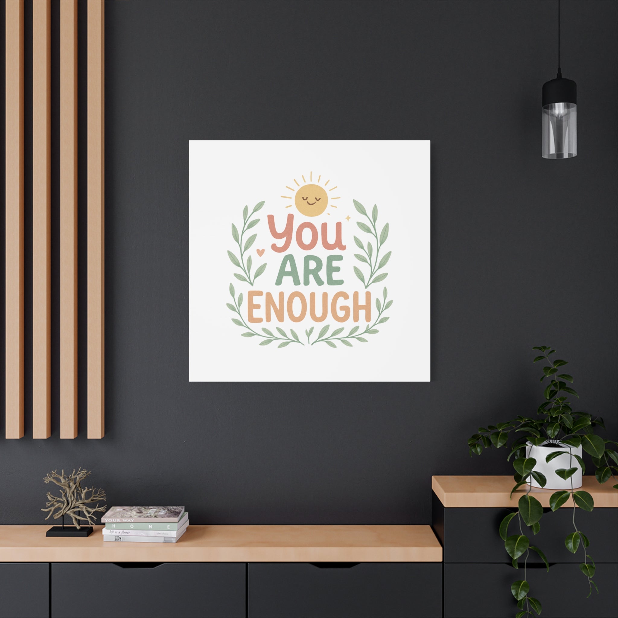 You Are Enough Canvas Wall Art — Positive Motivational Sun & Laurel Print