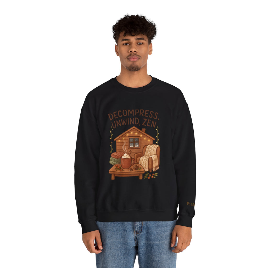 Decompress Unwind Zen Sweatshirt — Cozy Cabin Relaxation Crewneck