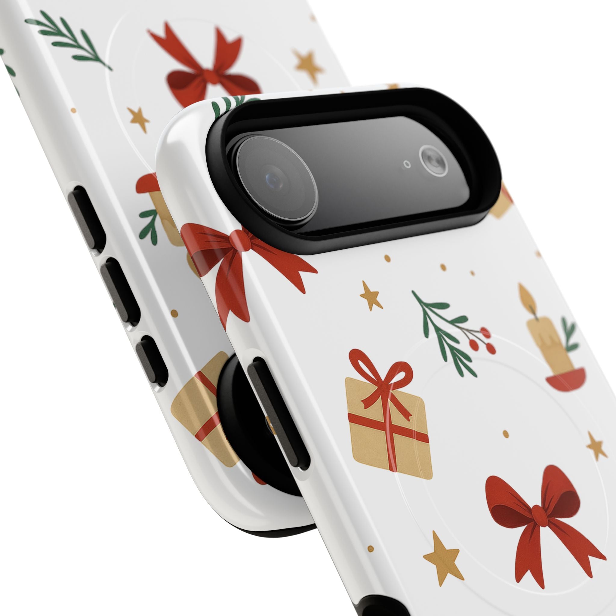 Holiday Gift Pattern Phone Case — Magnetic Tough Case with Bows, Candles & Presents