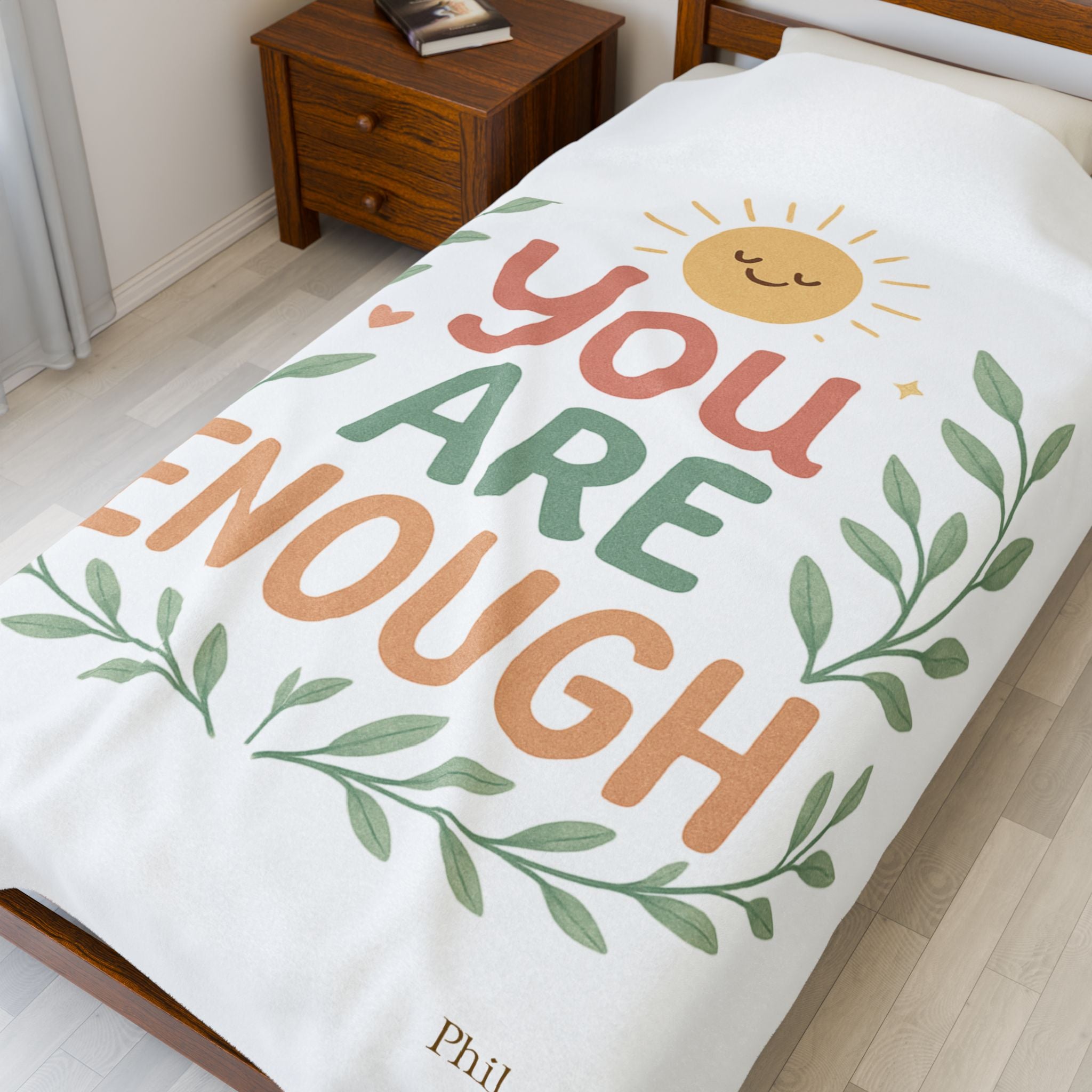 You Are Enough Velveteen Plush Blanket — Soft Inspirational Throw for Self-Care & Gifts