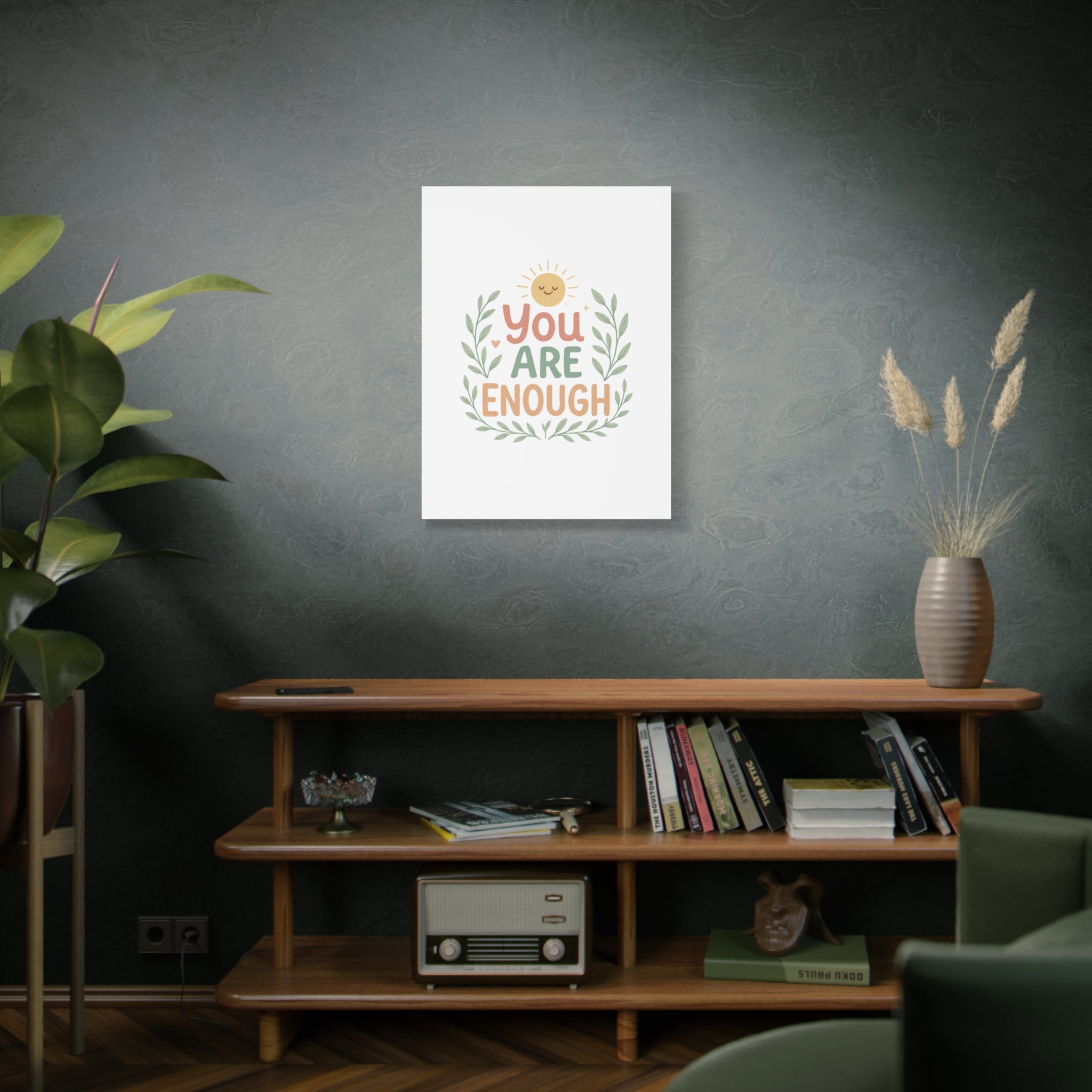 You Are Enough Canvas Wall Art — Positive Motivational Sun & Laurel Print