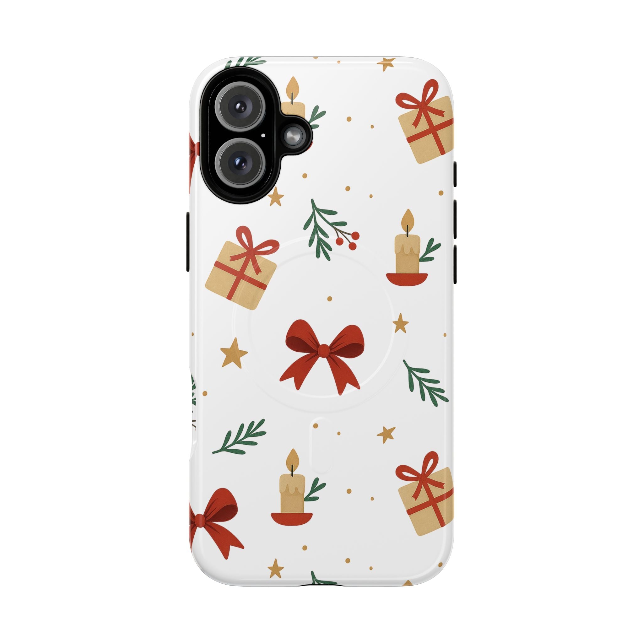 Holiday Gift Pattern Phone Case — Magnetic Tough Case with Bows, Candles & Presents