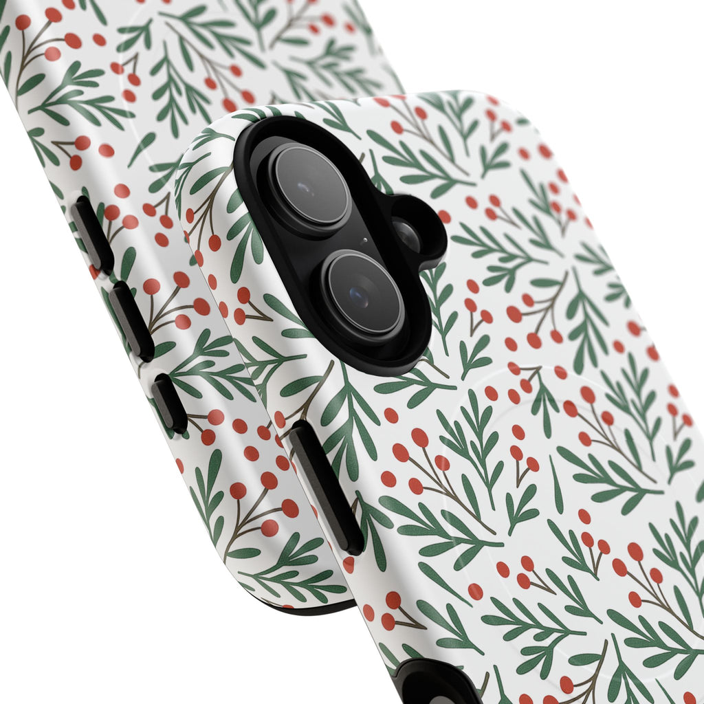 Magnetic Phone Case — Festive Holly & Berry Winter Floral