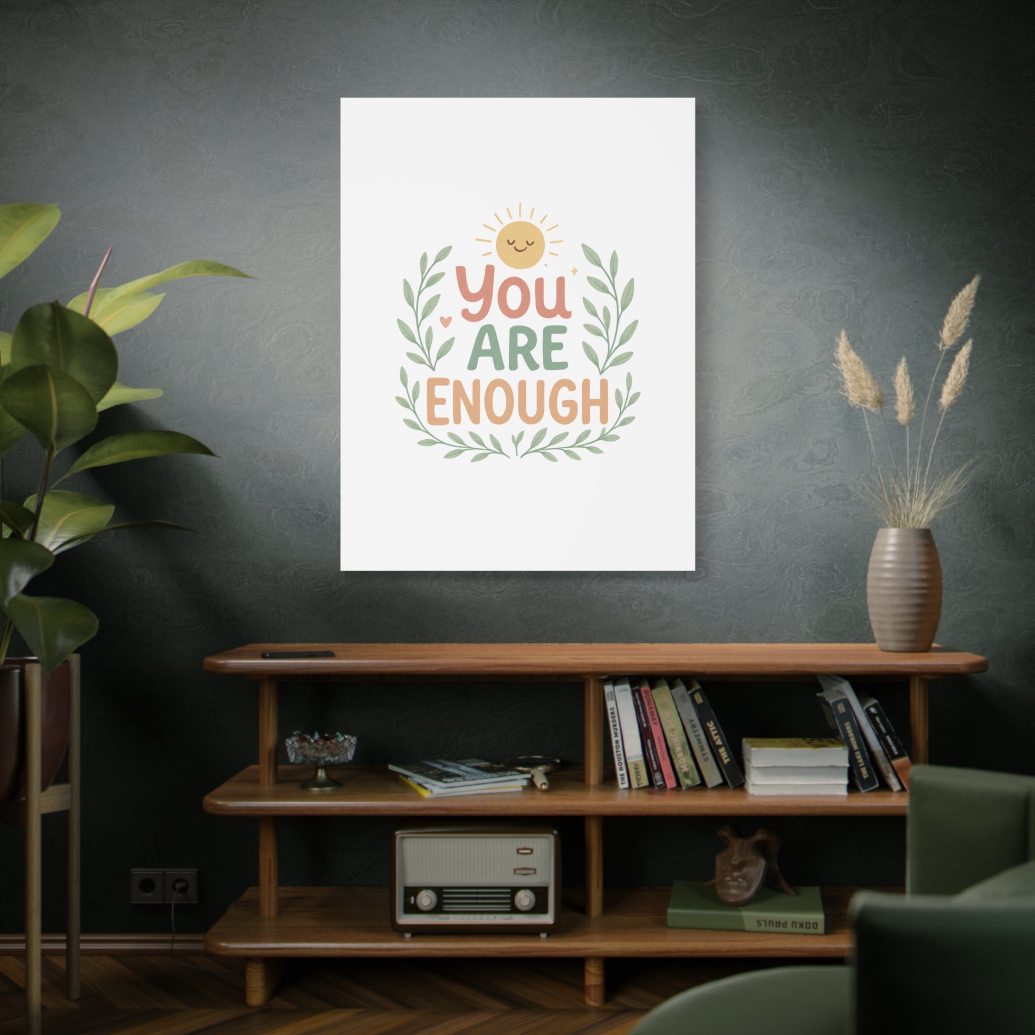 You Are Enough Canvas Wall Art — Positive Motivational Sun & Laurel Print