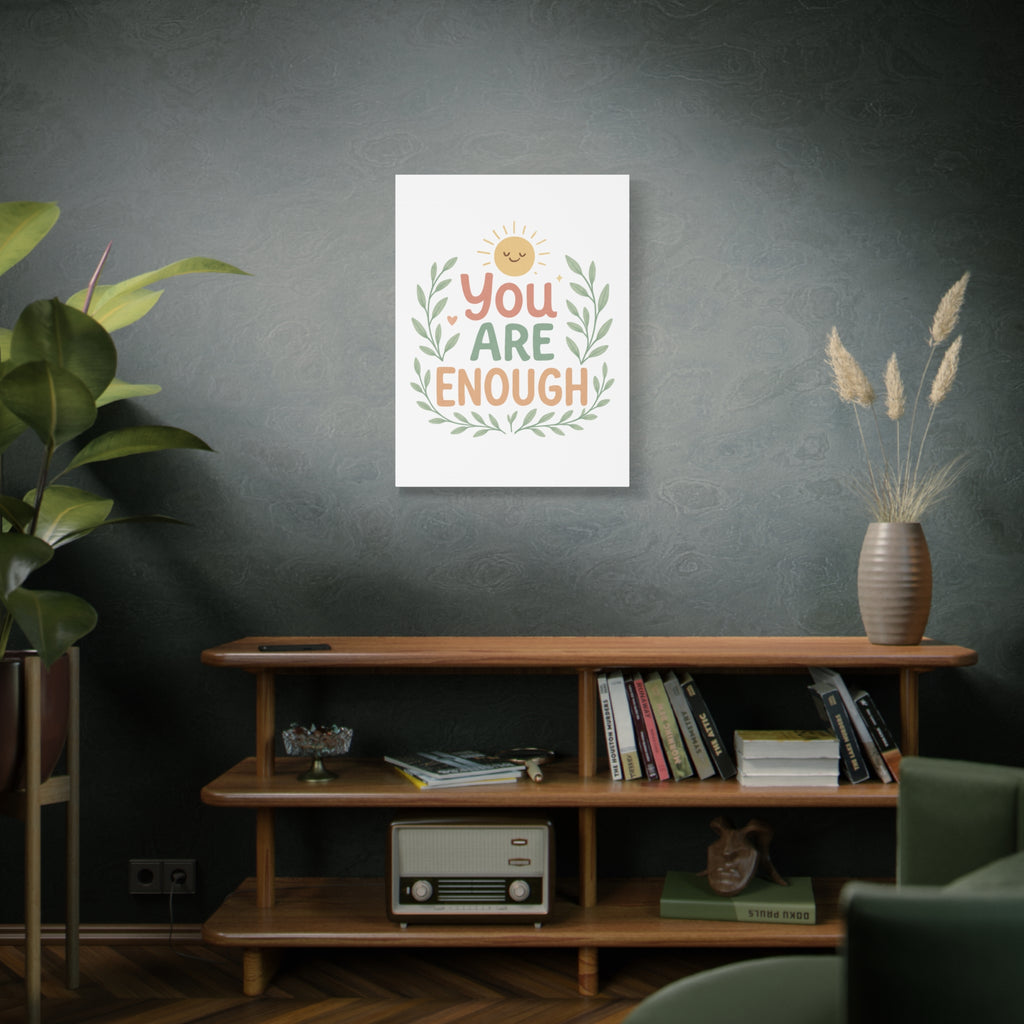You Are Enough Canvas Wall Art — Positive Motivational Sun & Laurel Print