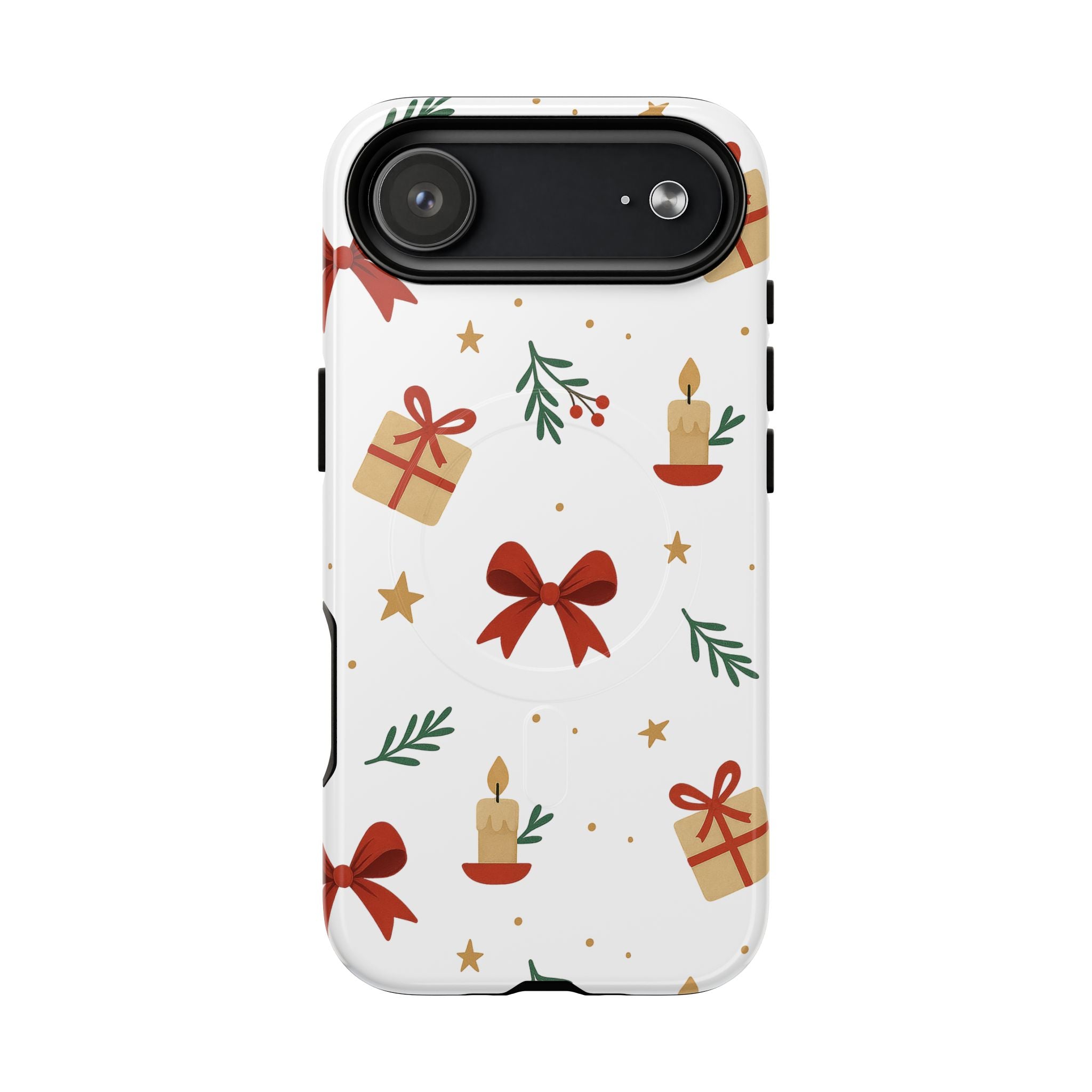 Holiday Gift Pattern Phone Case — Magnetic Tough Case with Bows, Candles & Presents