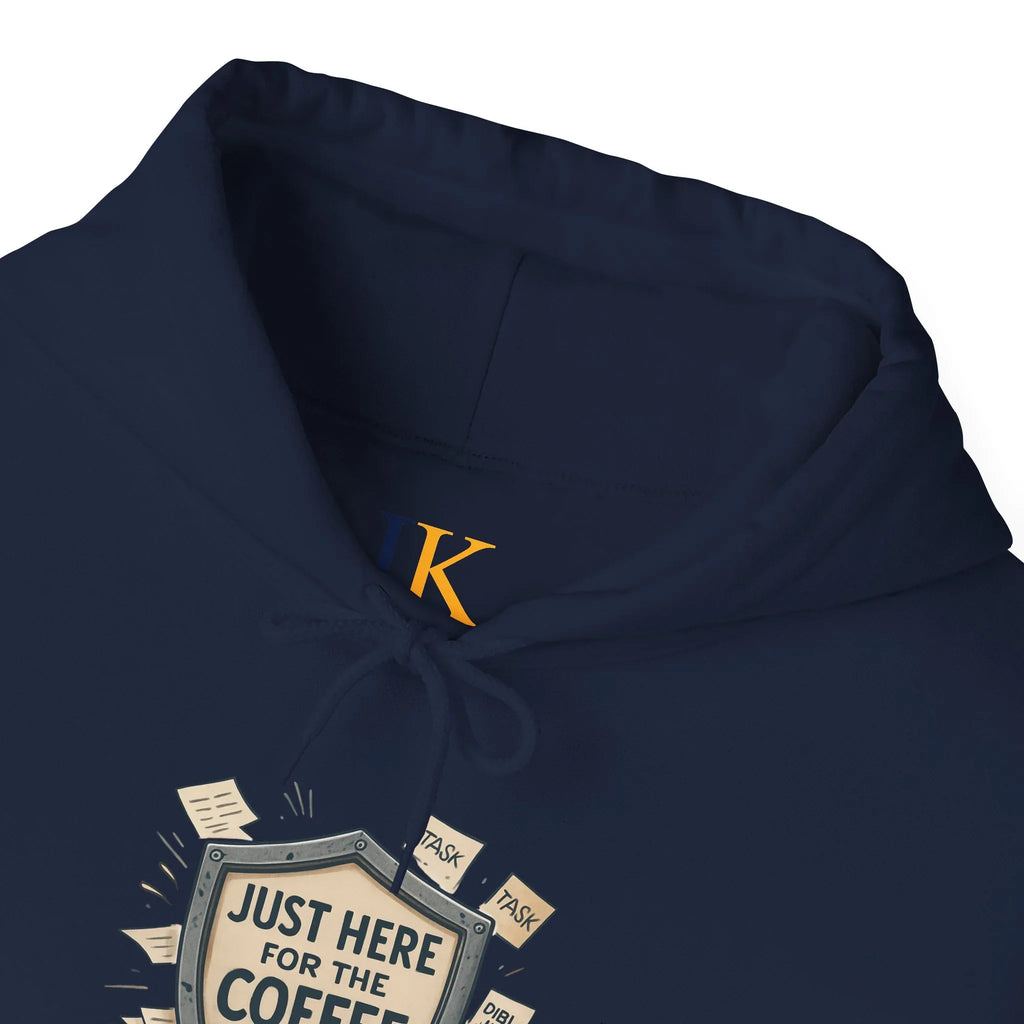 Coffee Lover Hoodie – “Just Here for the Coffee” Vintage Badge Pullover - JK Kreatives