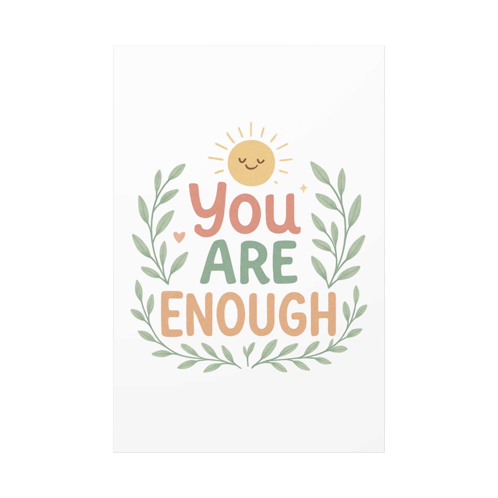 You Are Enough Canvas Wall Art — Positive Motivational Sun & Laurel Print