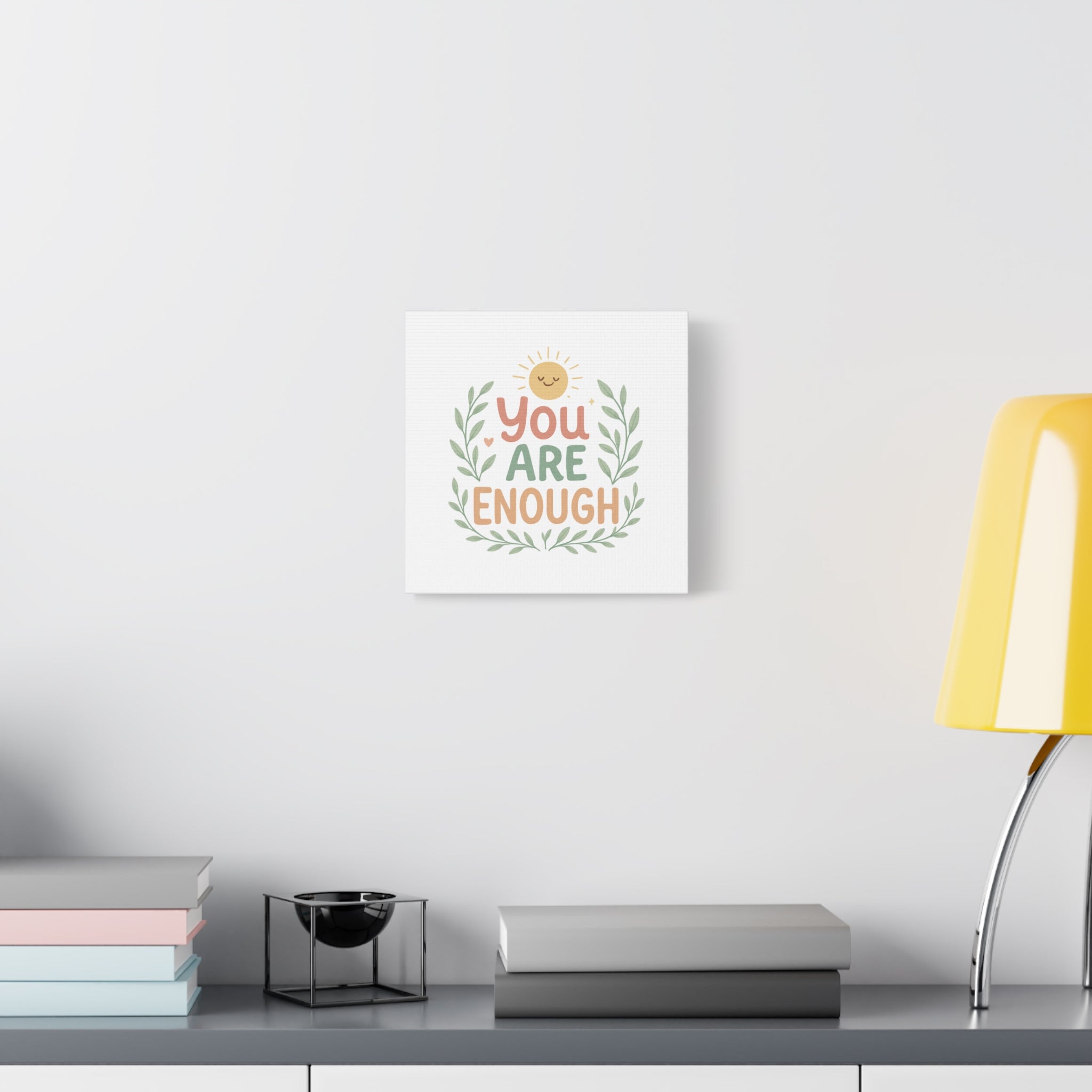 You Are Enough Canvas Wall Art — Positive Motivational Sun & Laurel Print