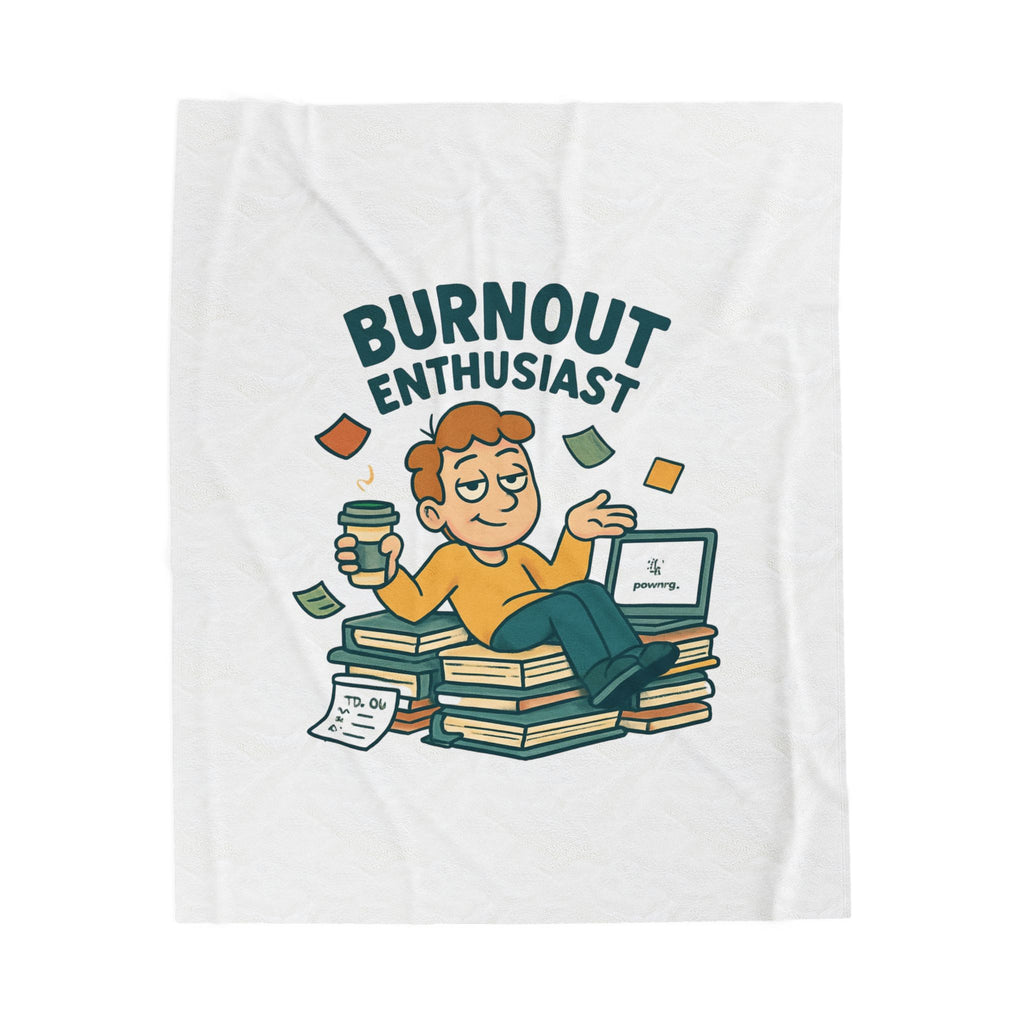 Velveteen Plush Blanket — "Burnout Enthusiast" Cozy Funny Self-Care Throw for Workaholics