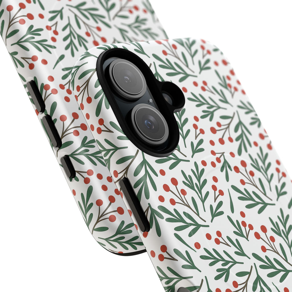 Magnetic Phone Case — Festive Holly & Berry Winter Floral
