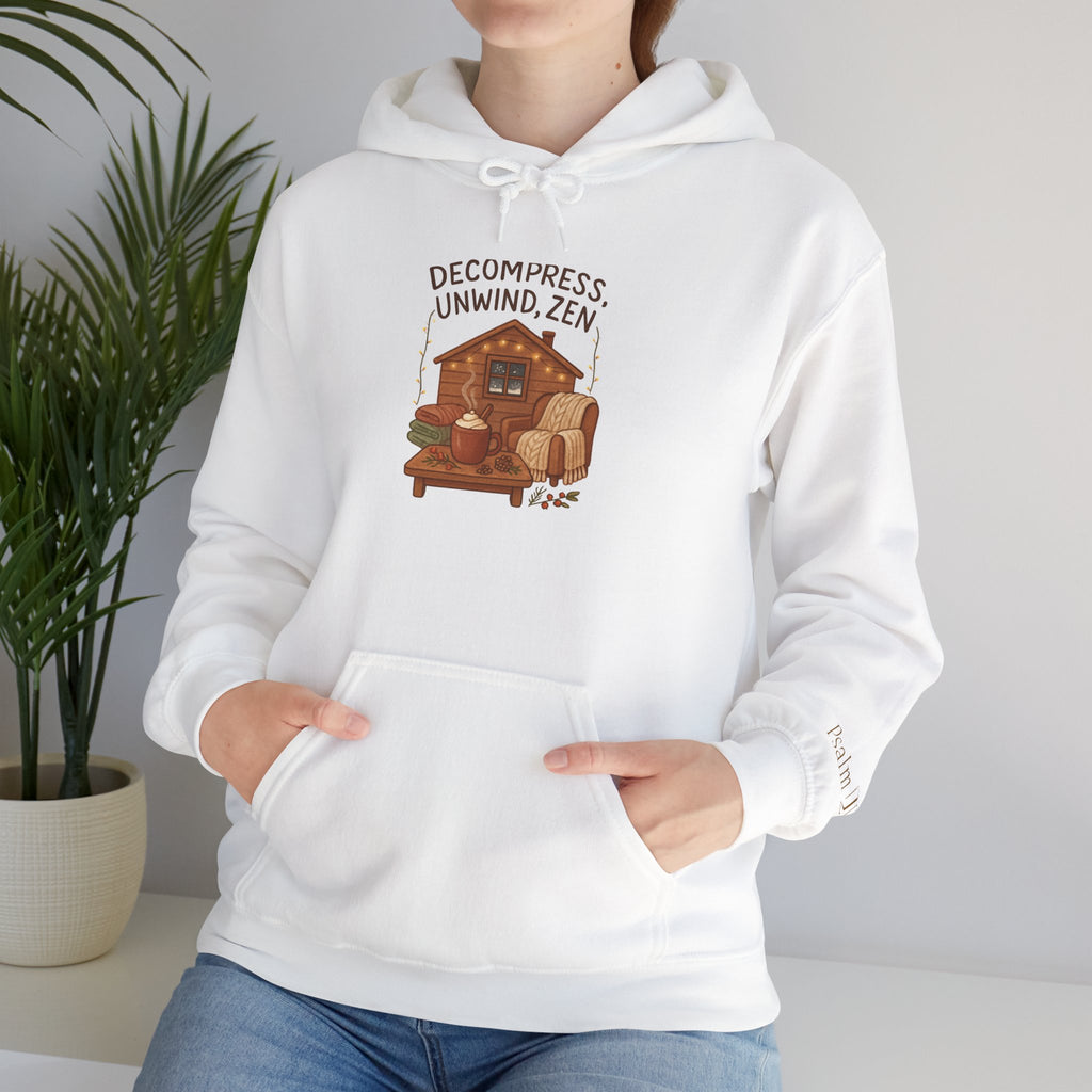 Zen Cabin Hoodie — "Unwind, Zen" Cozy Retreat Hoodie