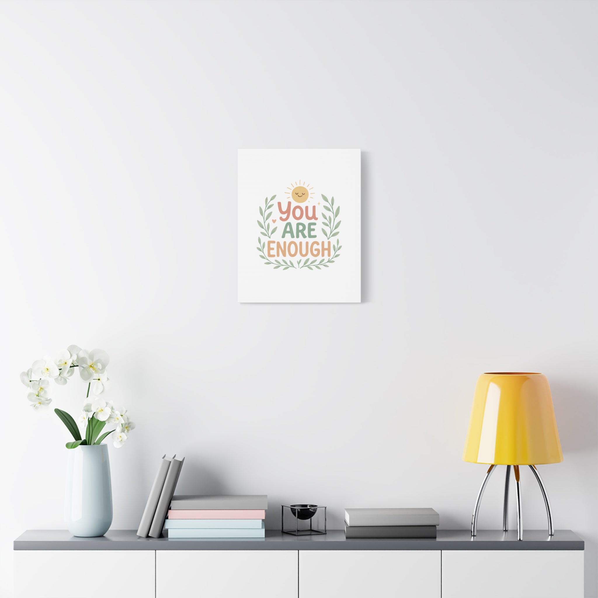 You Are Enough Canvas Wall Art — Positive Motivational Sun & Laurel Print