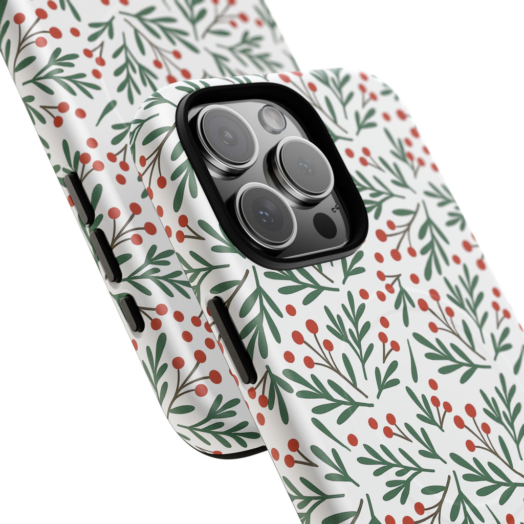 Magnetic Phone Case — Festive Holly & Berry Winter Floral