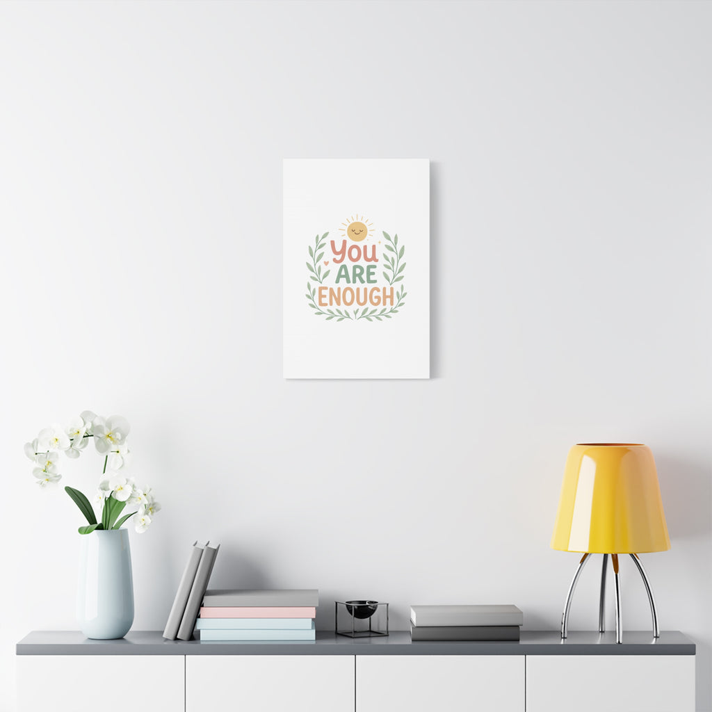 You Are Enough Canvas Wall Art — Positive Motivational Sun & Laurel Print
