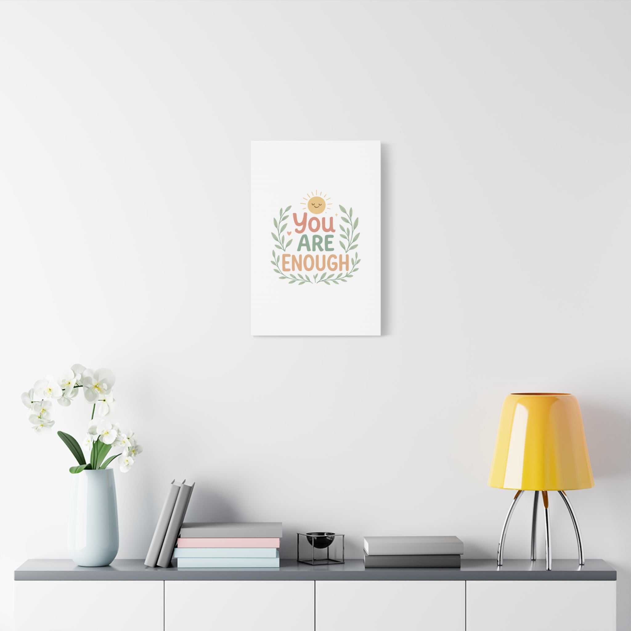 You Are Enough Canvas Wall Art — Positive Motivational Sun & Laurel Print