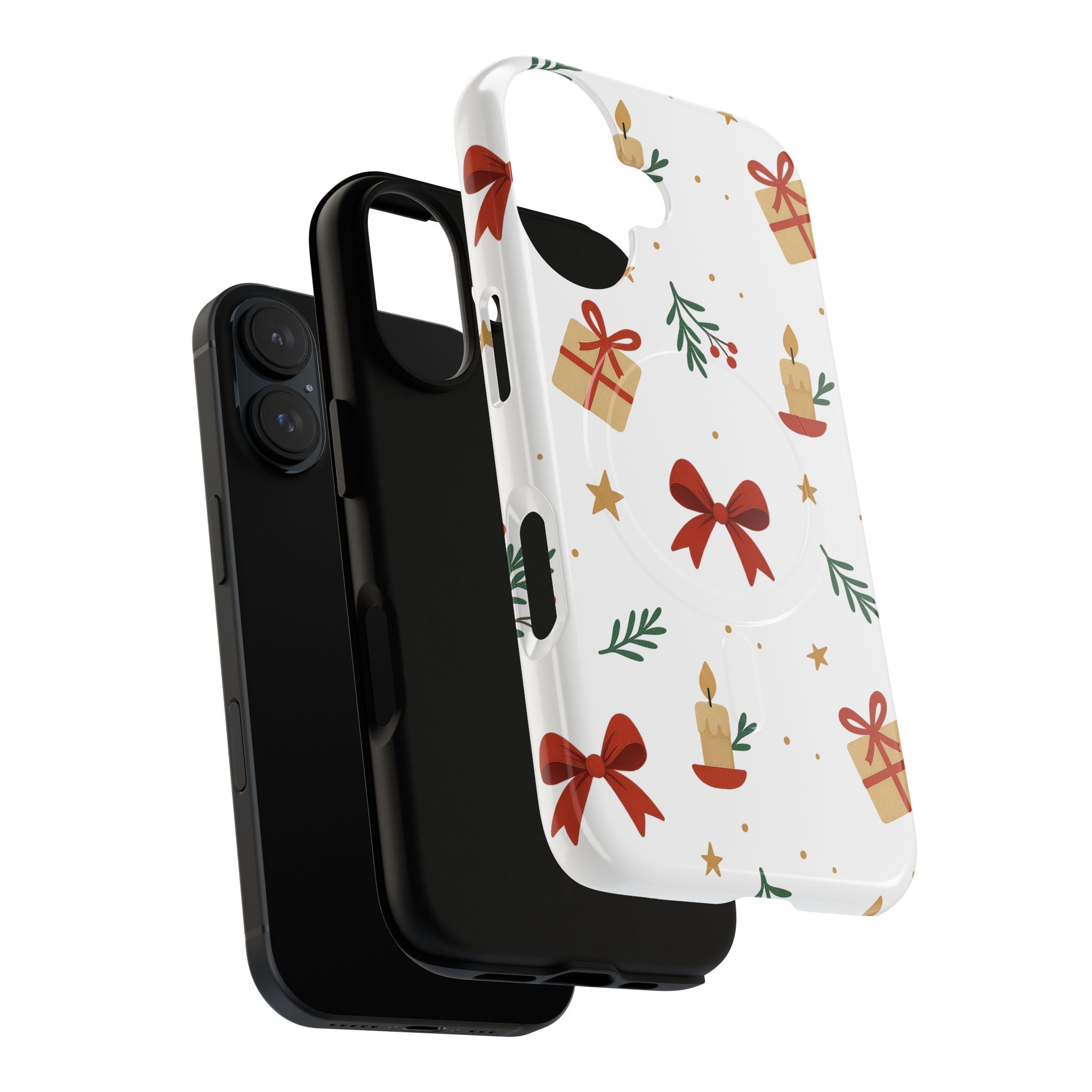 Holiday Gift Pattern Phone Case — Magnetic Tough Case with Bows, Candles & Presents