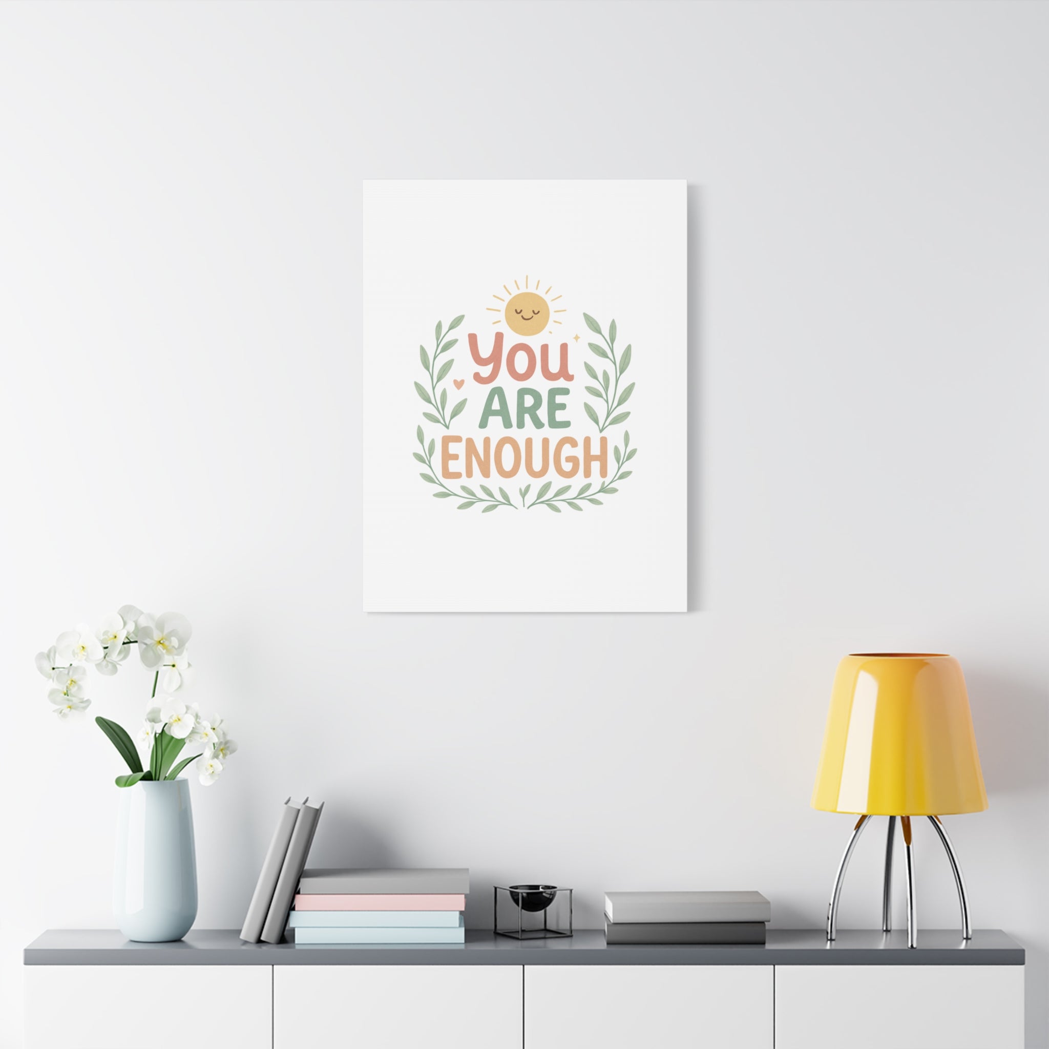 You Are Enough Canvas Wall Art — Positive Motivational Sun & Laurel Print