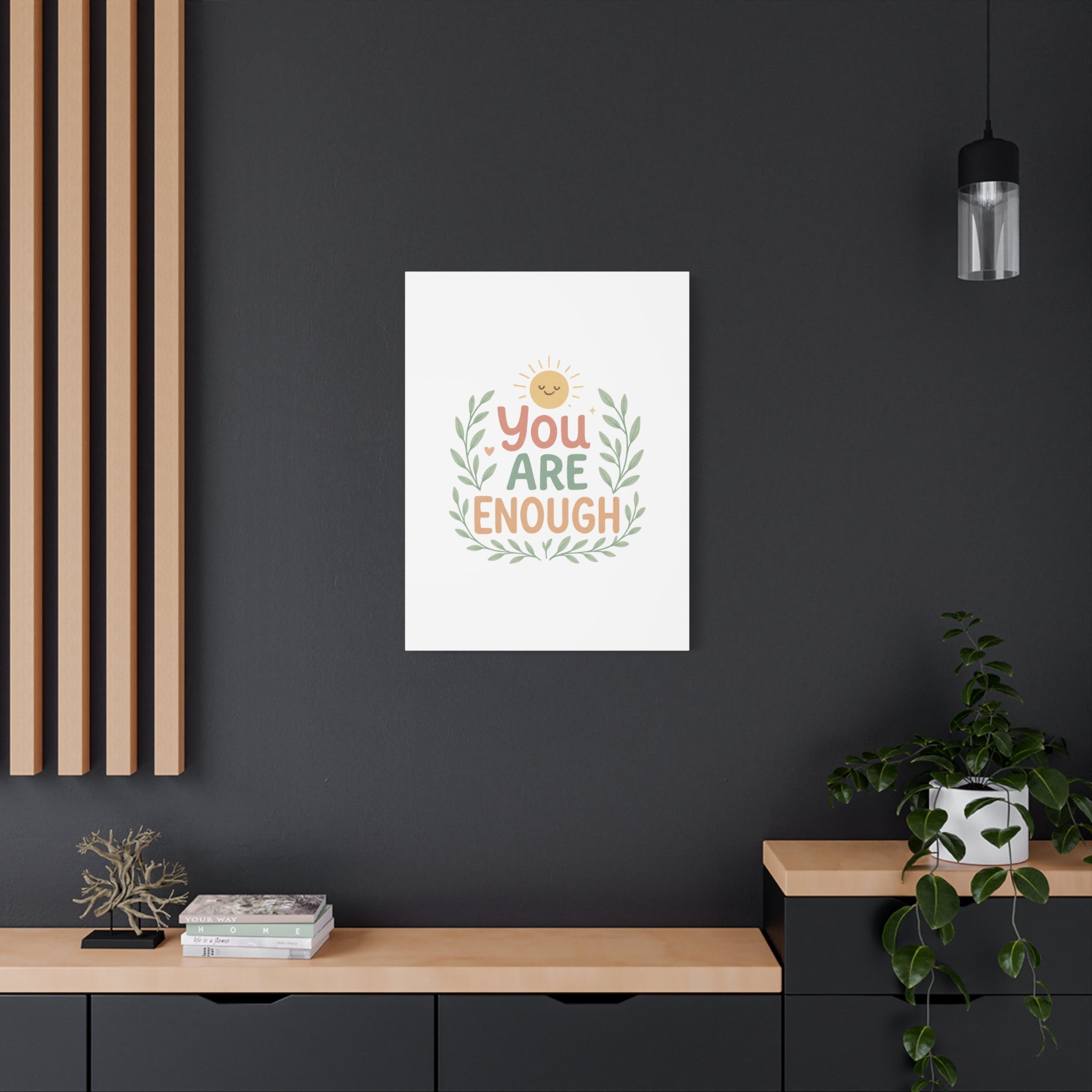 You Are Enough Canvas Wall Art — Positive Motivational Sun & Laurel Print