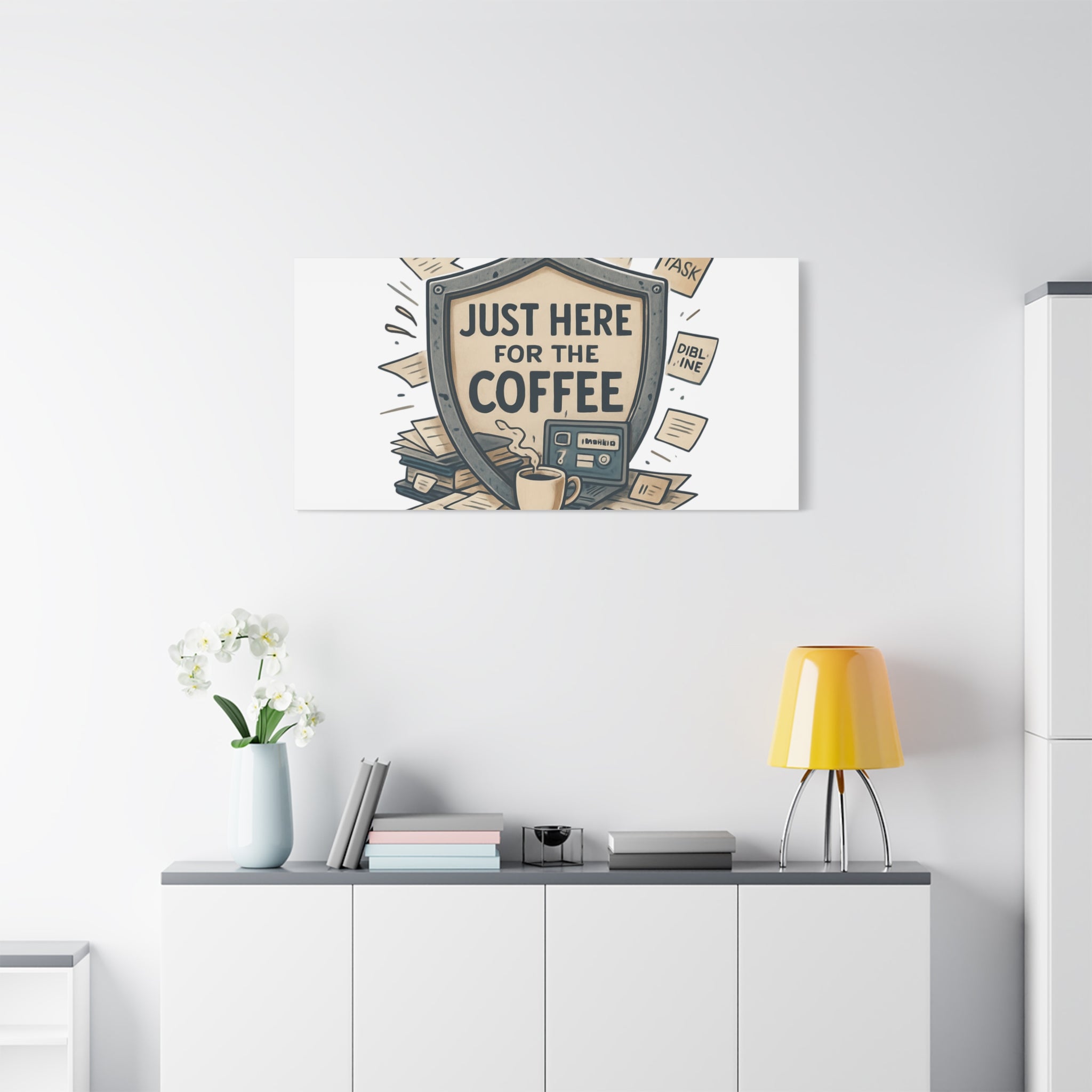 Just Here for the Coffee Canvas Wall Art — Funny Office Coffee Decor