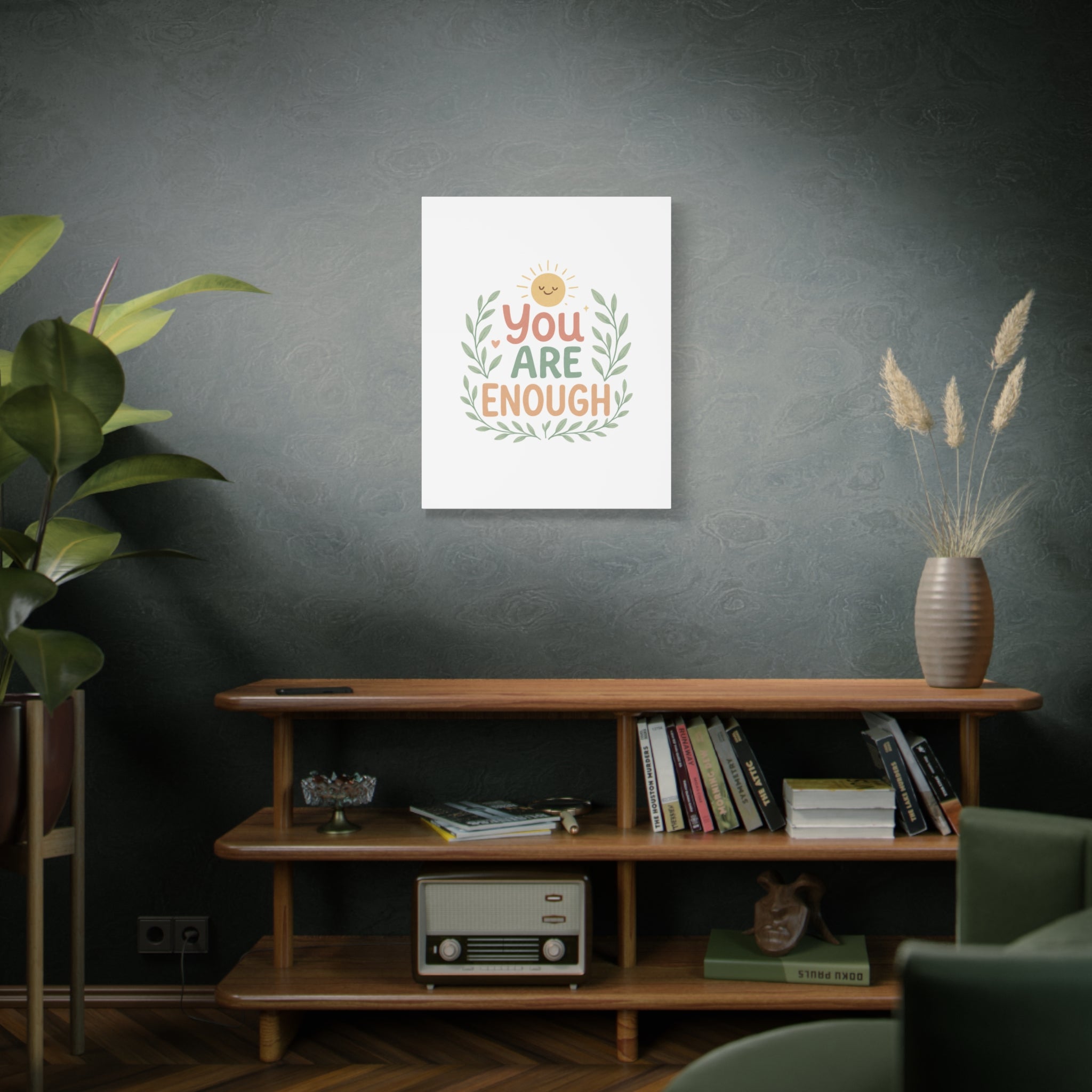 You Are Enough Canvas Wall Art — Positive Motivational Sun & Laurel Print