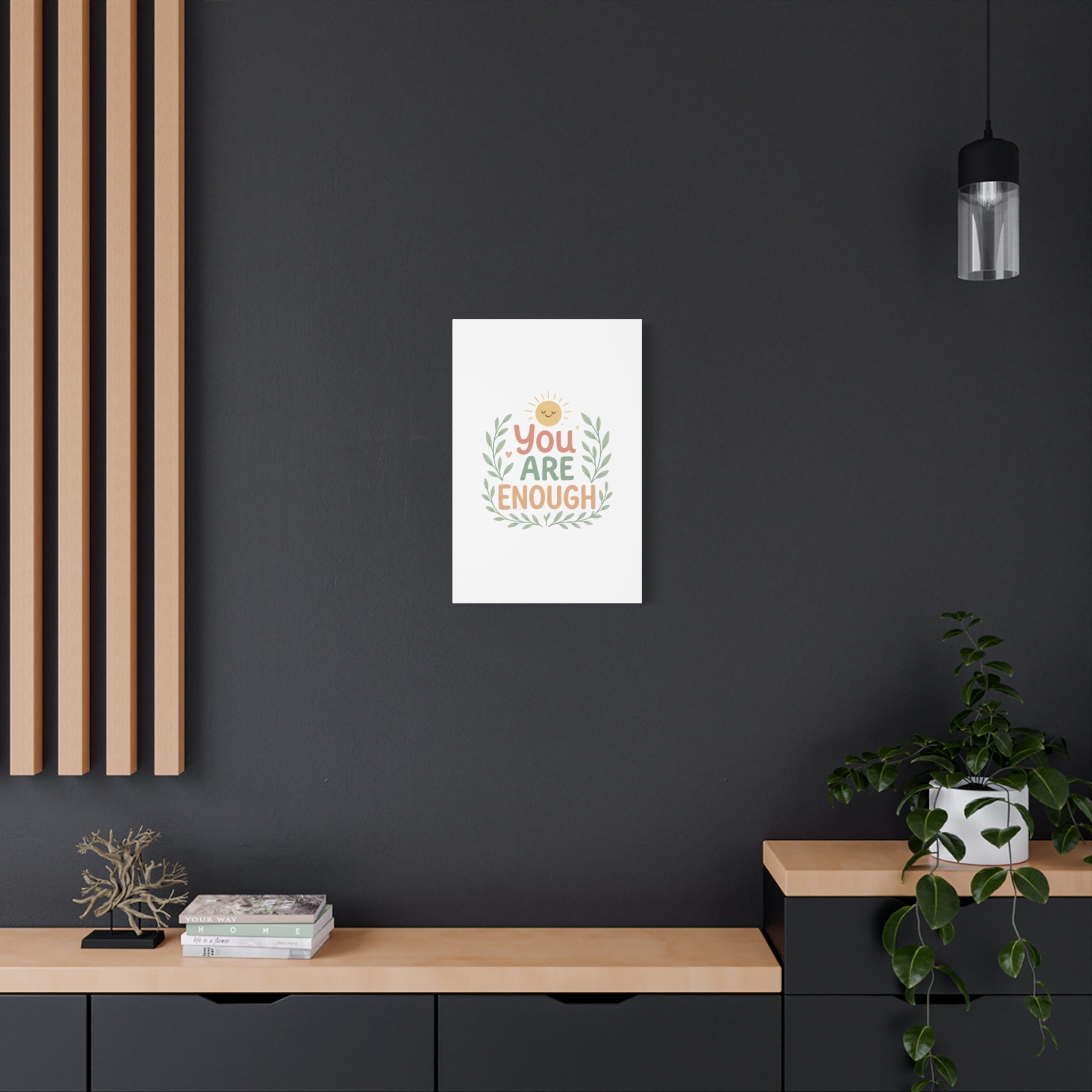 You Are Enough Canvas Wall Art — Positive Motivational Sun & Laurel Print