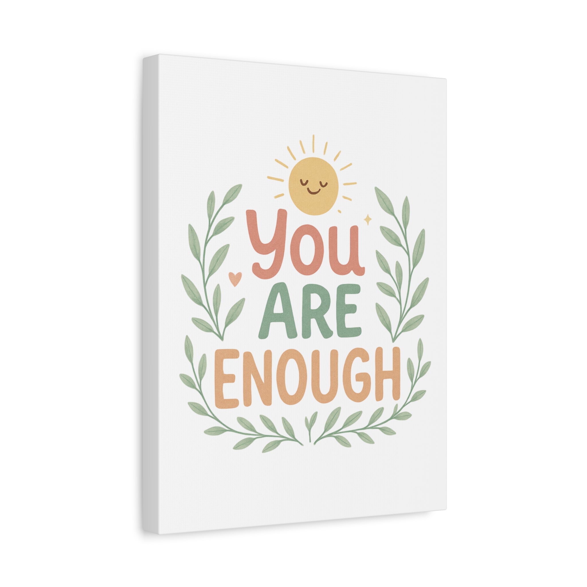 You Are Enough Canvas Wall Art — Positive Motivational Sun & Laurel Print
