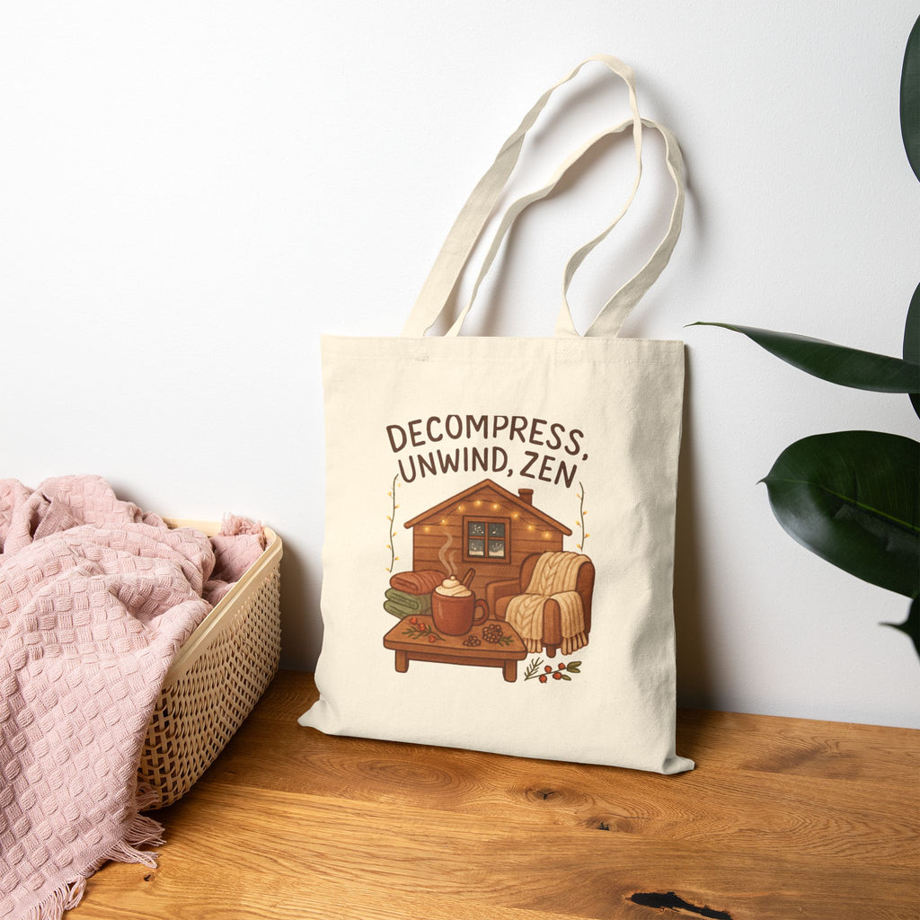 Tote Bag — "Decompress, Unwind, Zen" Cabin Cozy Canvas Tote