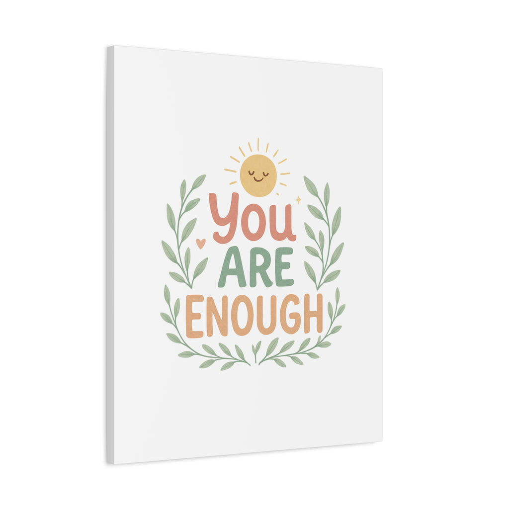 You Are Enough Canvas Wall Art — Positive Motivational Sun & Laurel Print