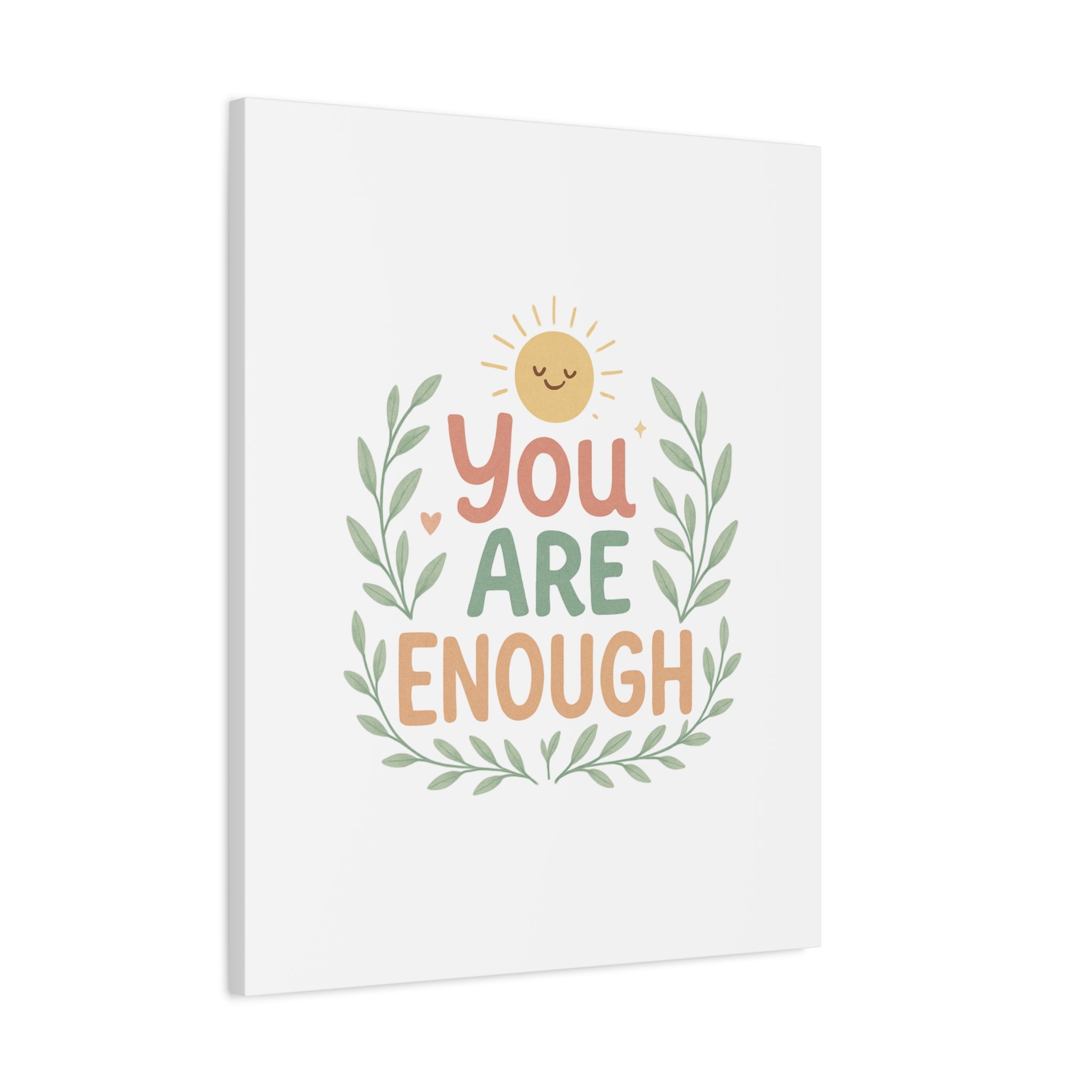 You Are Enough Canvas Wall Art — Positive Motivational Sun & Laurel Print