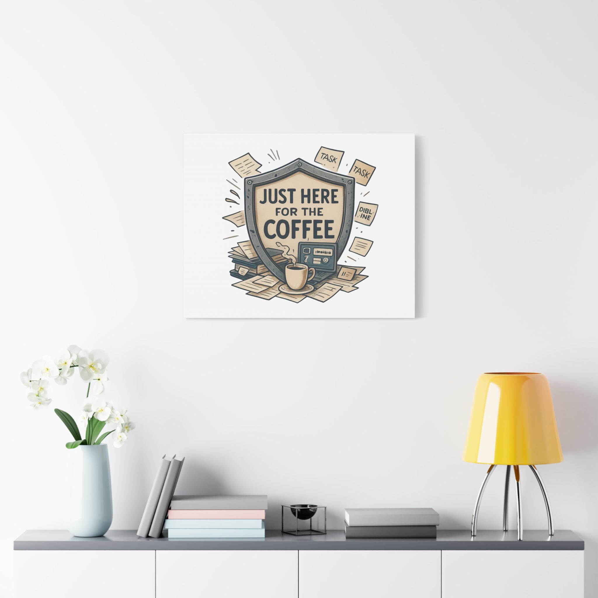 Just Here for the Coffee Canvas Wall Art — Funny Office Coffee Decor