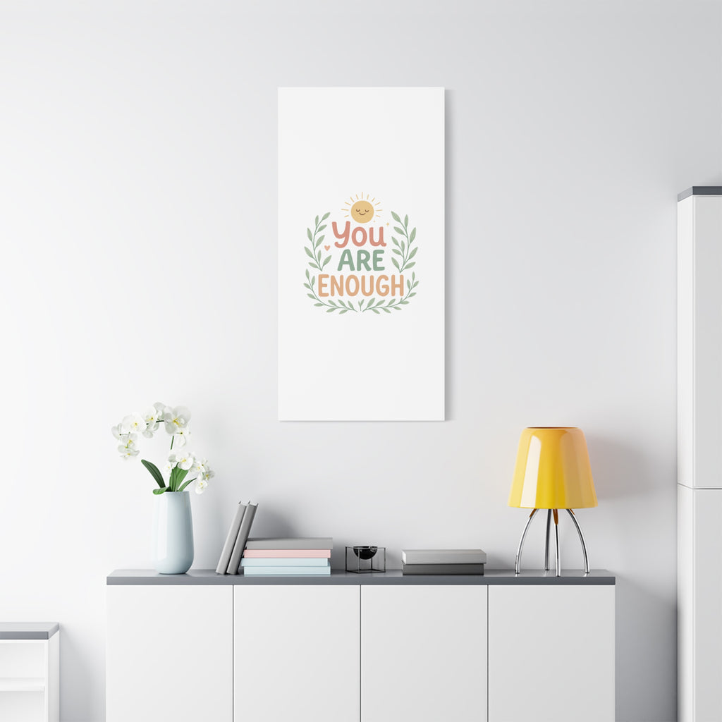 You Are Enough Canvas Wall Art — Positive Motivational Sun & Laurel Print