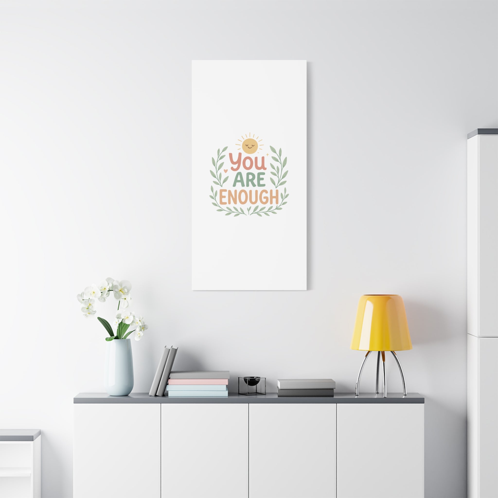 You Are Enough Canvas Wall Art — Positive Motivational Sun & Laurel Print