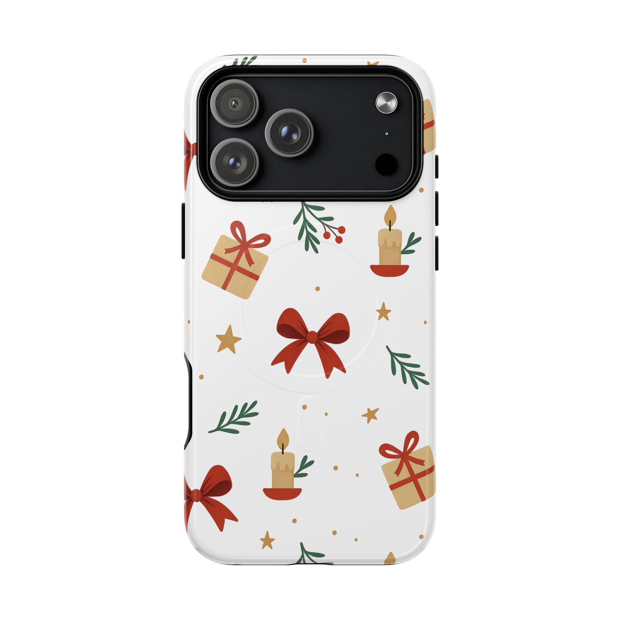 Holiday Gift Pattern Phone Case — Magnetic Tough Case with Bows, Candles & Presents