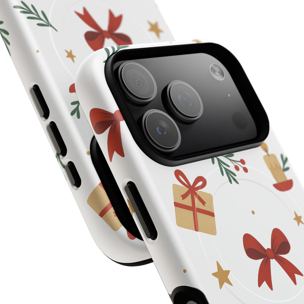 Holiday Gift Pattern Phone Case — Magnetic Tough Case with Bows, Candles & Presents