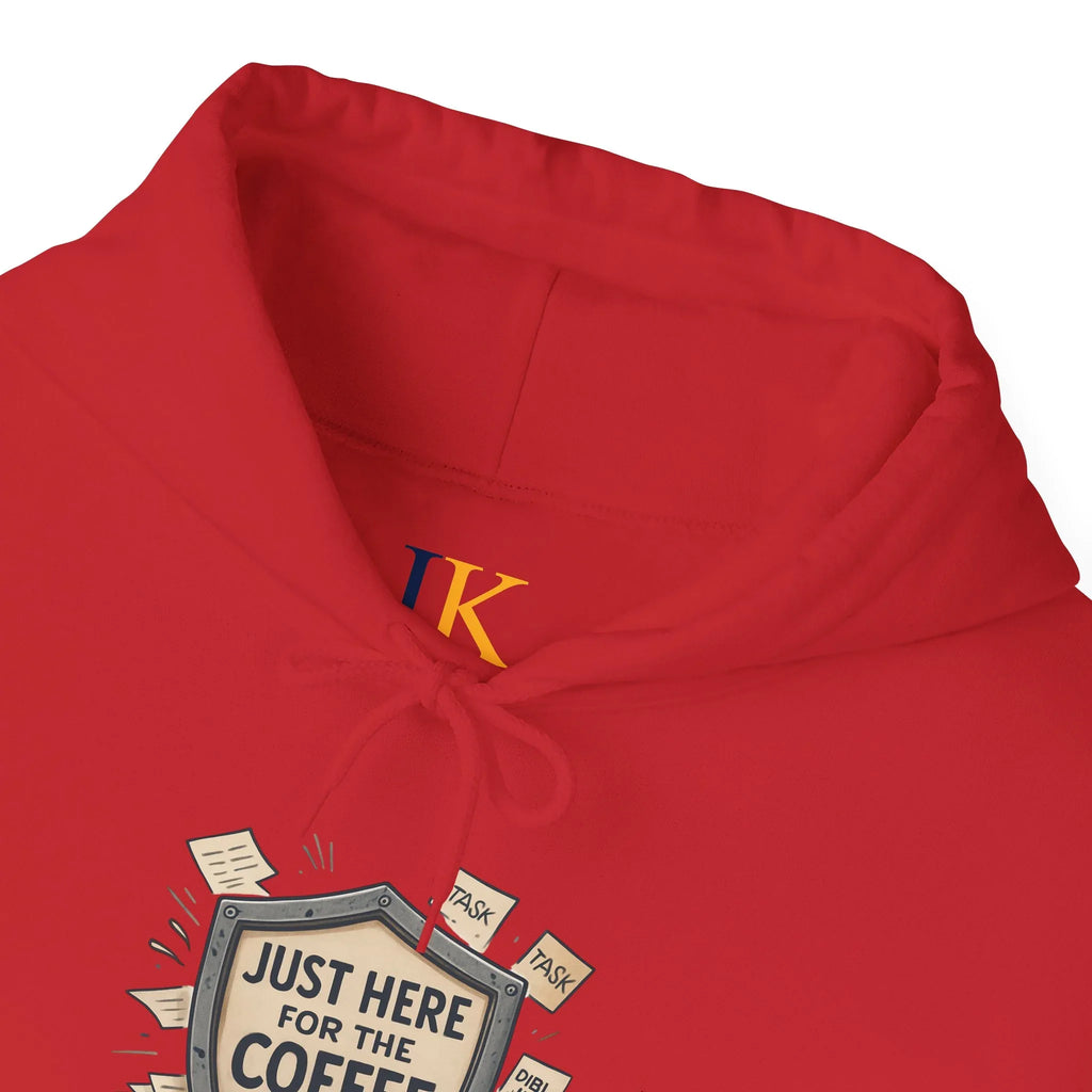 Coffee Lover Hoodie – “Just Here for the Coffee” Vintage Badge Pullover - JK Kreatives