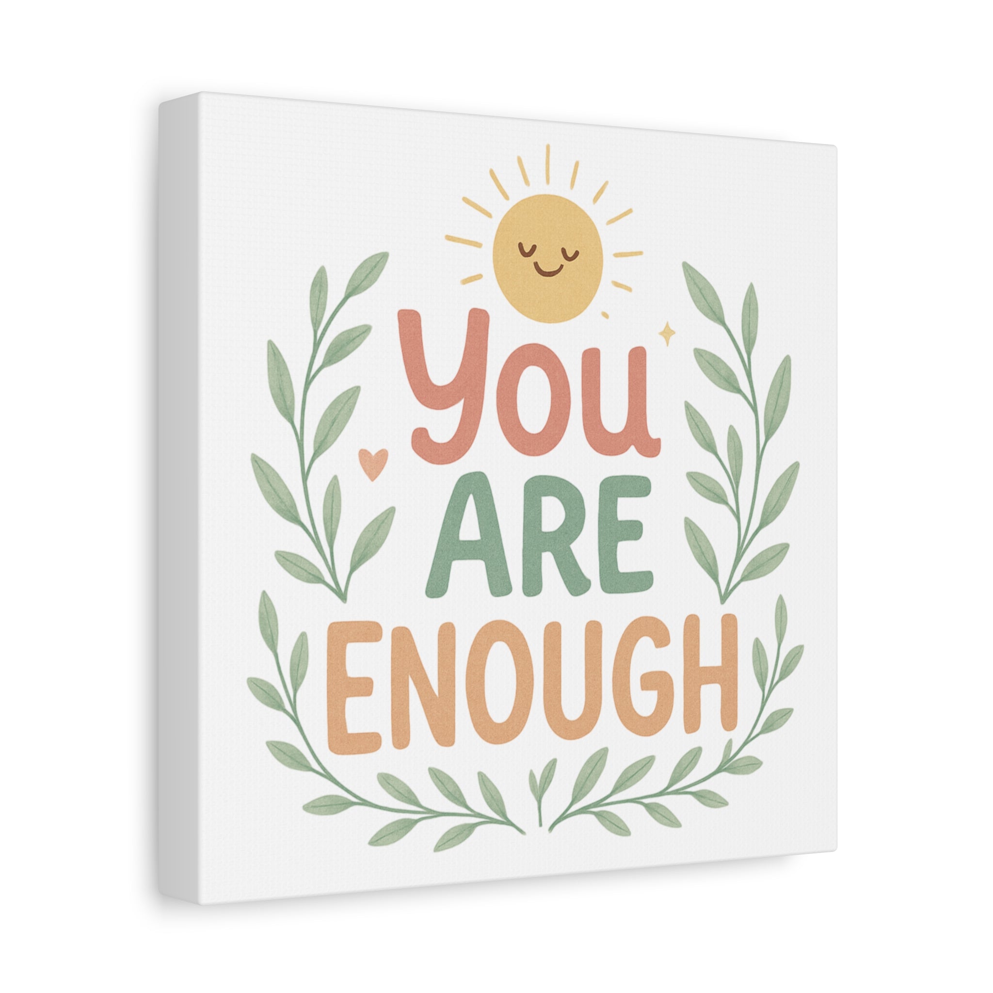 You Are Enough Canvas Wall Art — Positive Motivational Sun & Laurel Print