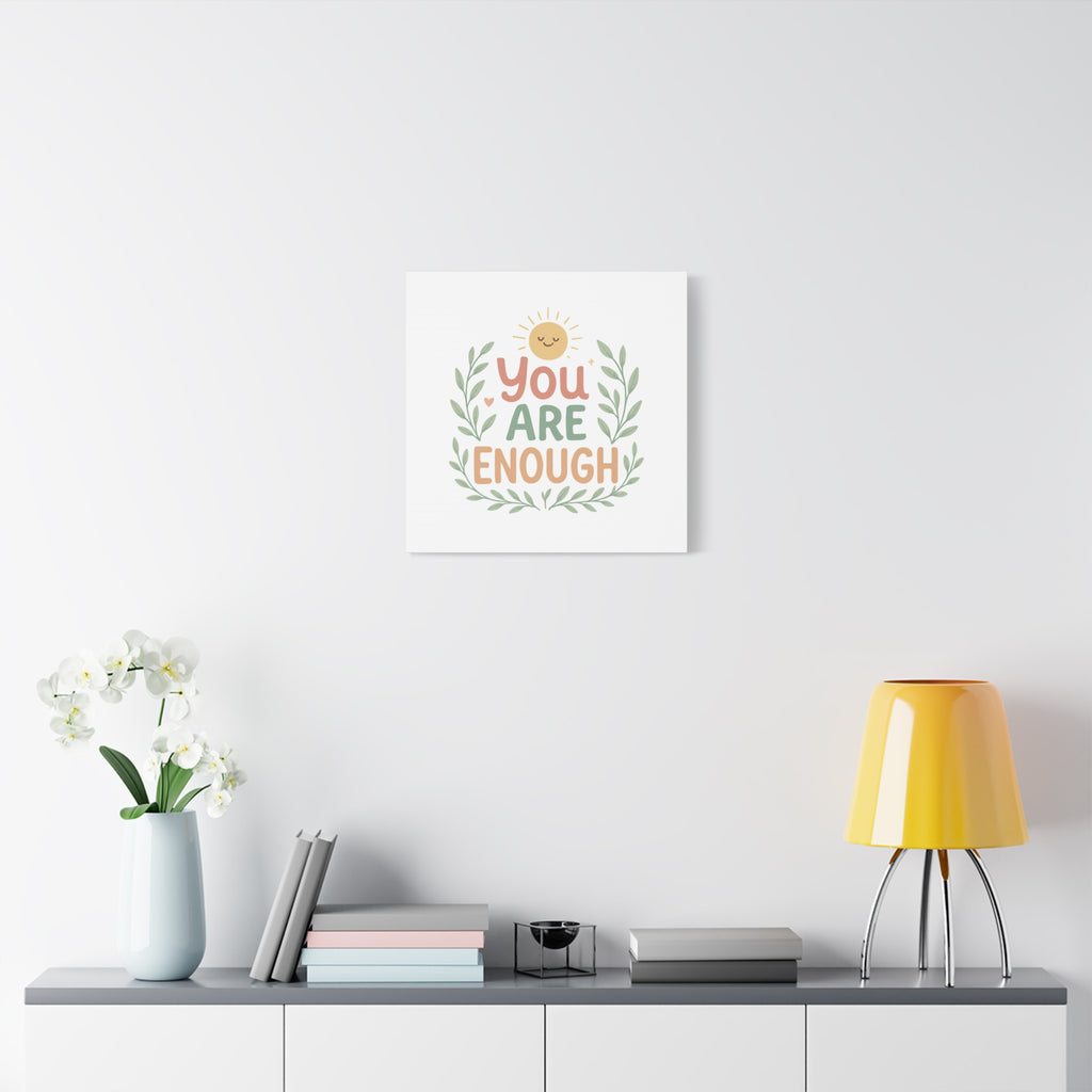 You Are Enough Canvas Wall Art — Positive Motivational Sun & Laurel Print