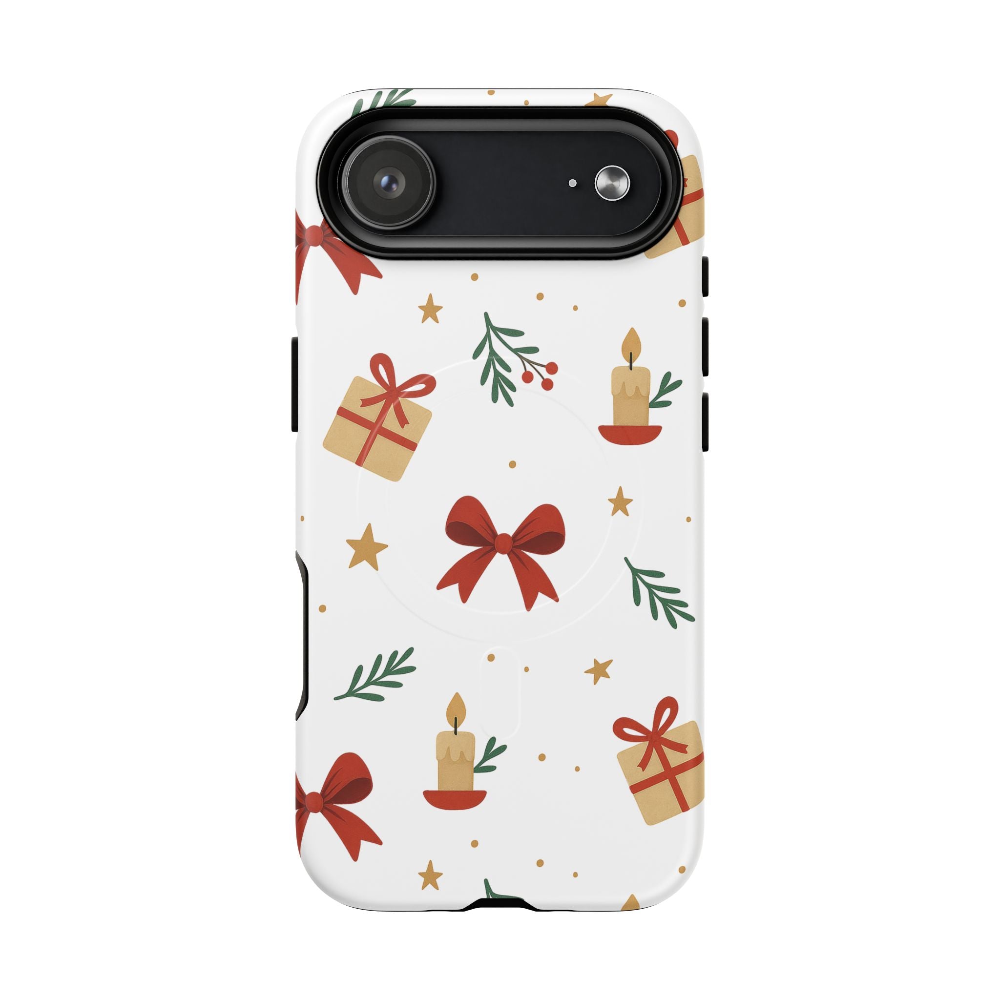 Holiday Gift Pattern Phone Case — Magnetic Tough Case with Bows, Candles & Presents