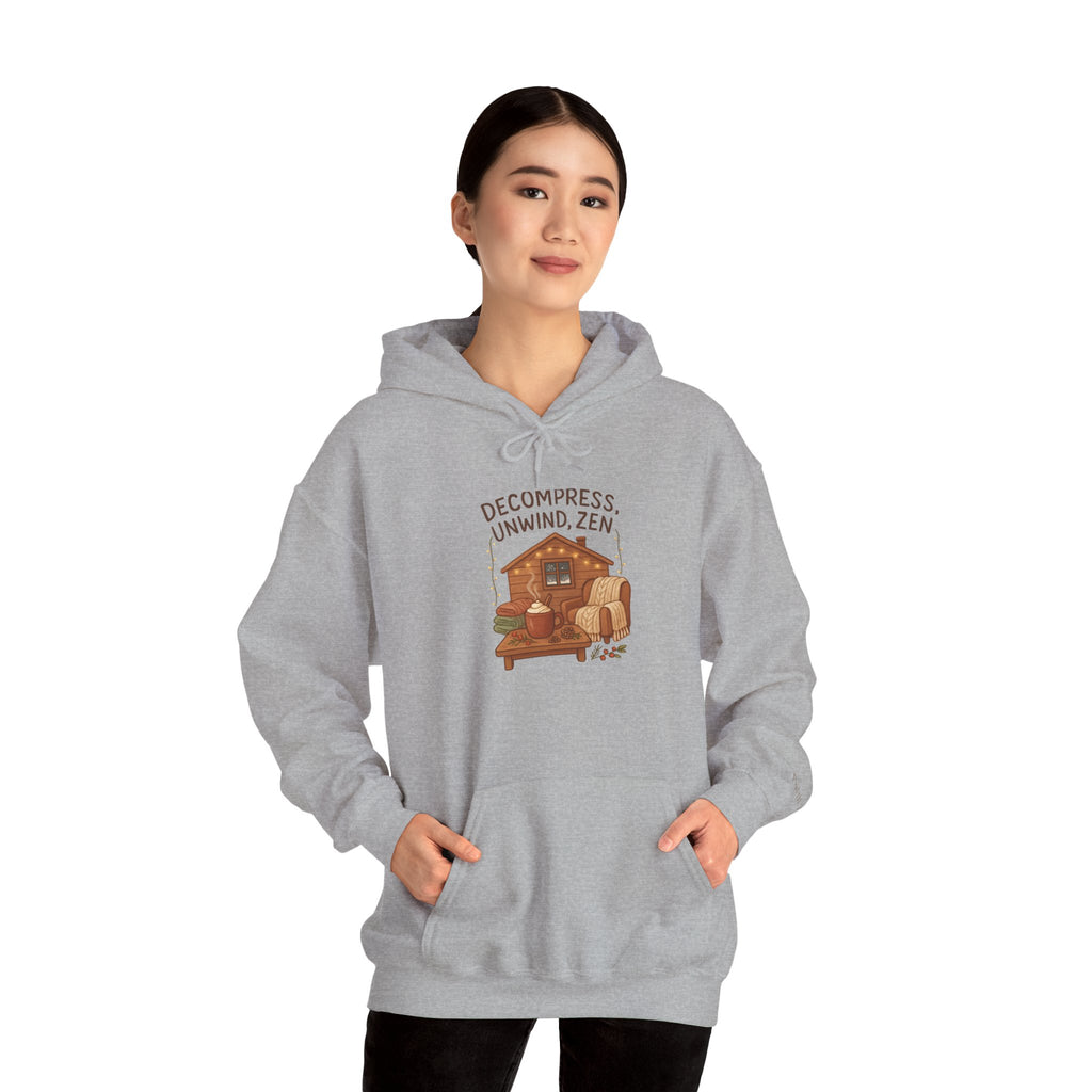 Zen Cabin Hoodie — "Unwind, Zen" Cozy Retreat Hoodie