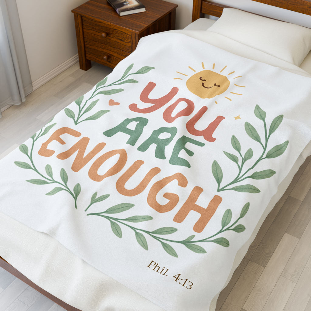 You Are Enough Velveteen Plush Blanket — Soft Inspirational Throw for Self-Care & Gifts