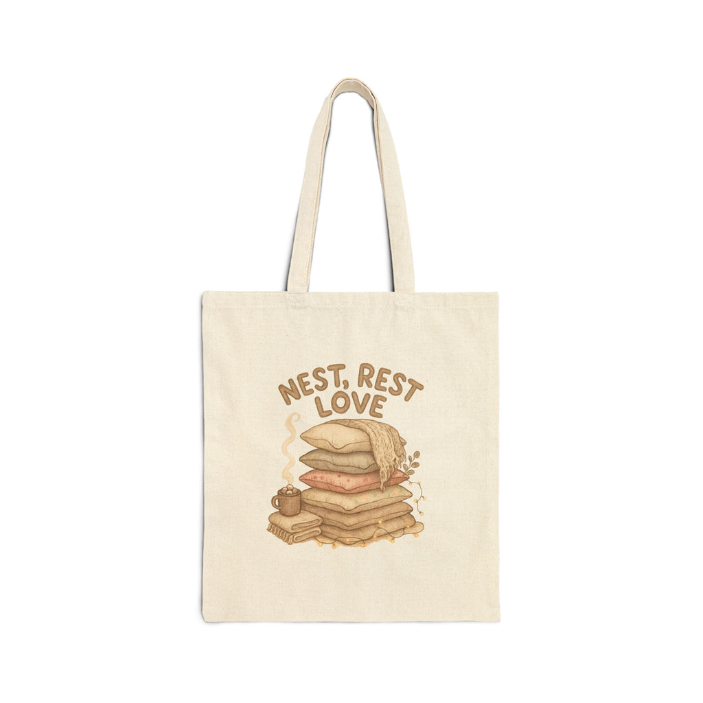 Cotton Tote Bag - Nest Rest Love Cozy Pillow Stack Eco