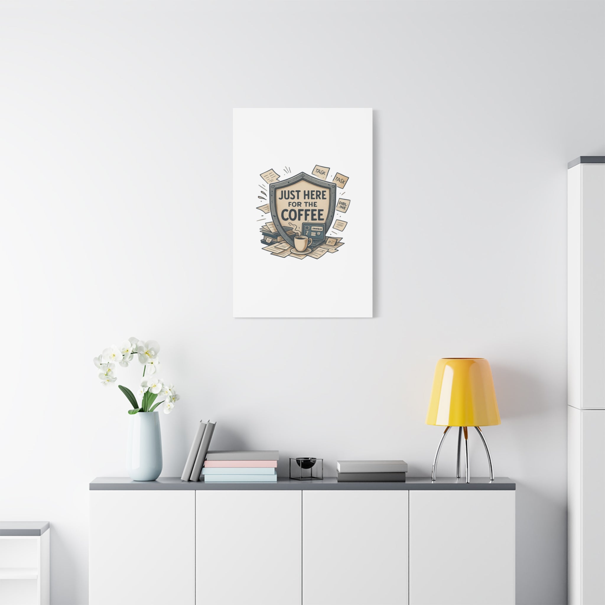 Just Here for the Coffee Canvas Wall Art — Funny Office Coffee Decor