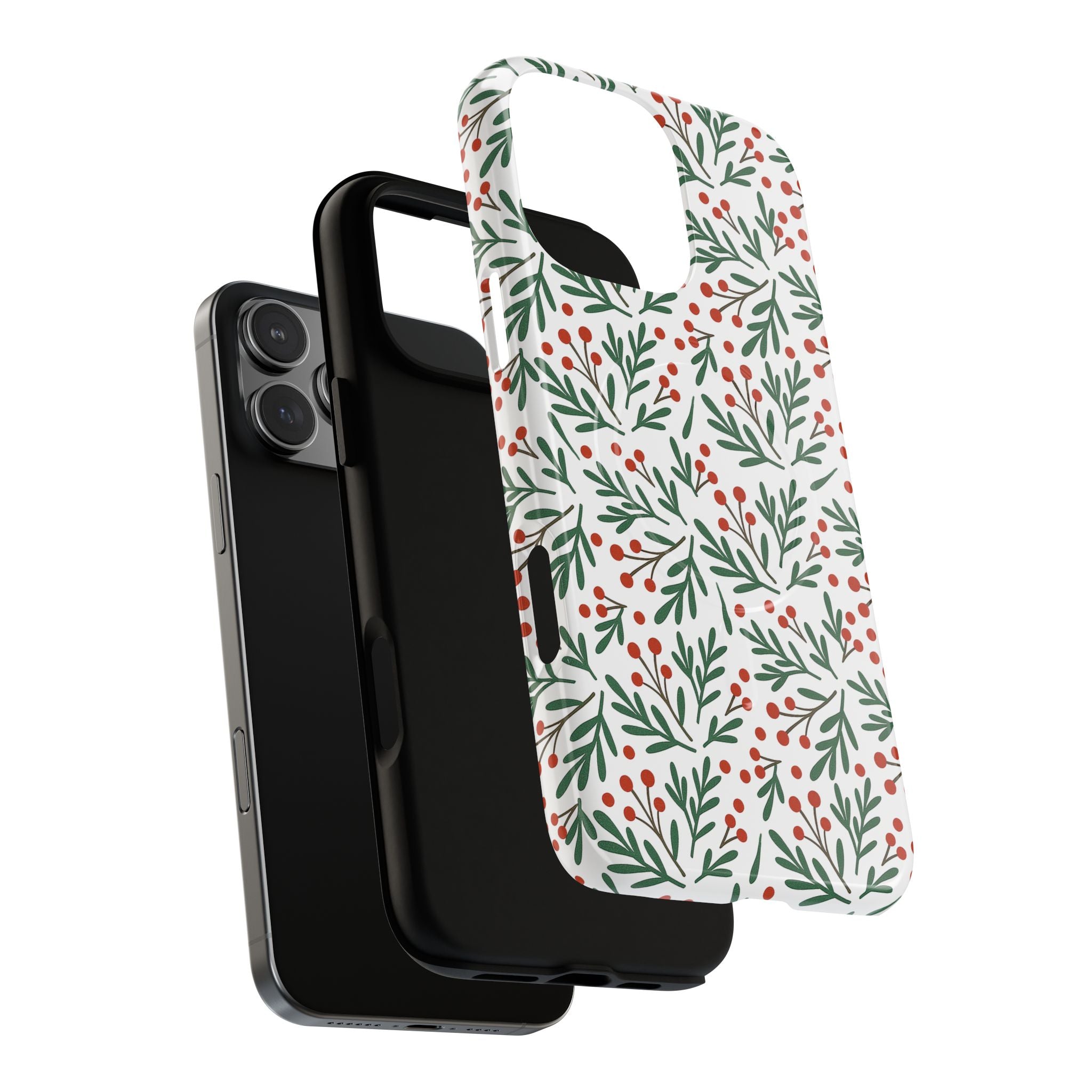 Magnetic Phone Case — Festive Holly & Berry Winter Floral