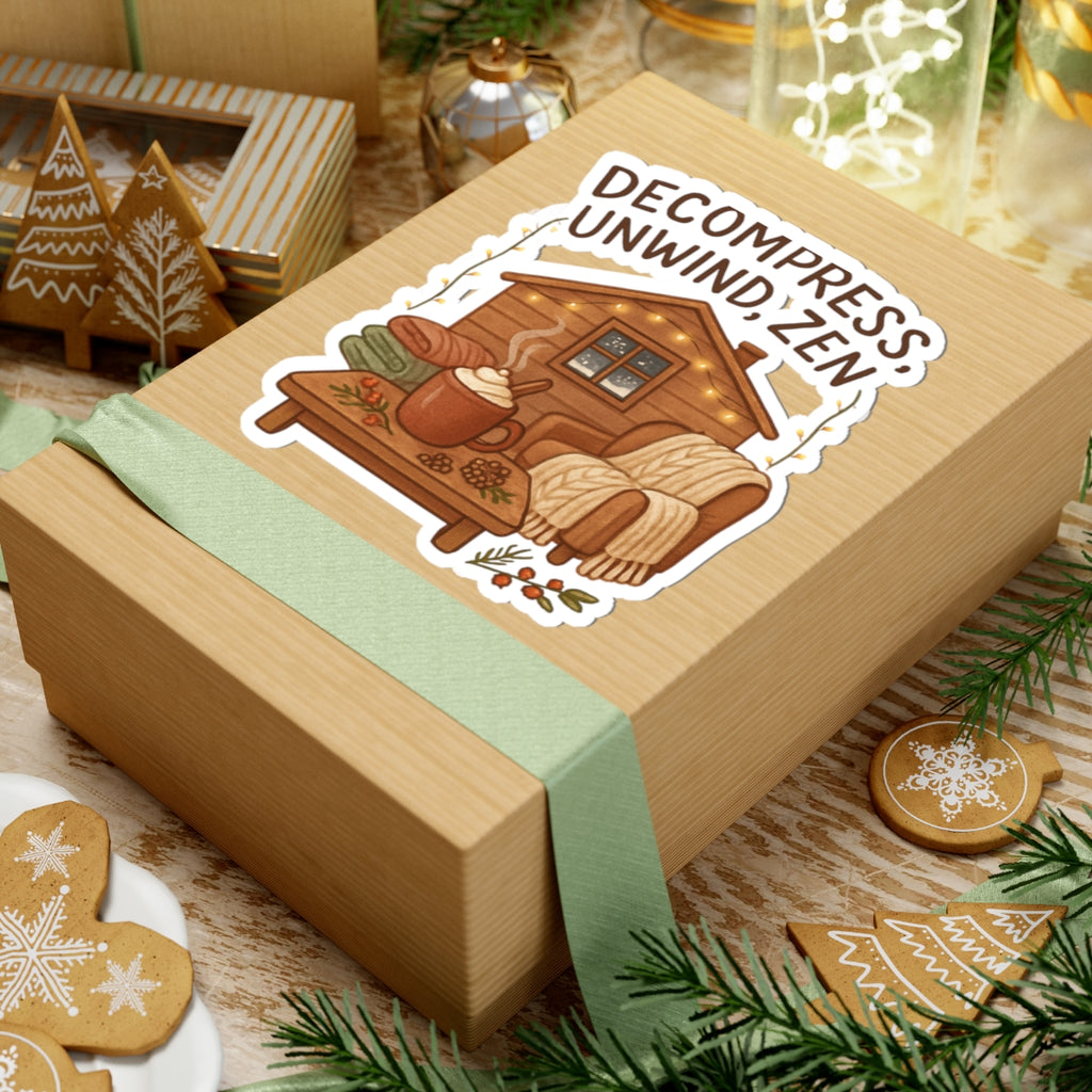 Cozy Cabin 'Decompress, Unwind, Zen' Kiss-Cut Sticker