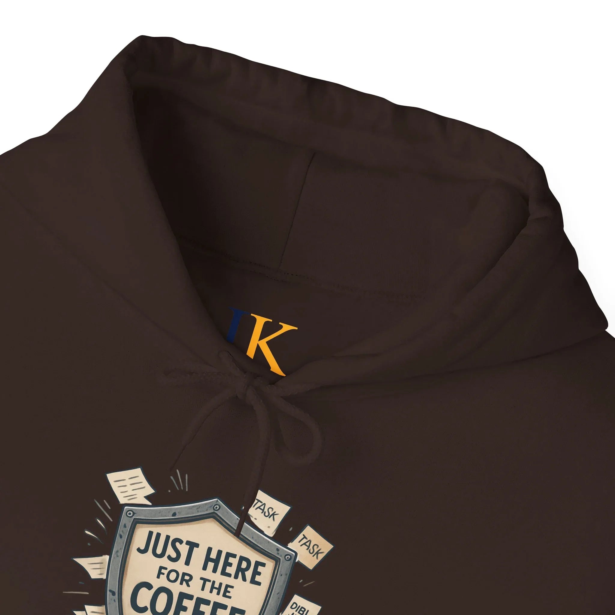 Coffee Lover Hoodie – “Just Here for the Coffee” Vintage Badge Pullover - JK Kreatives