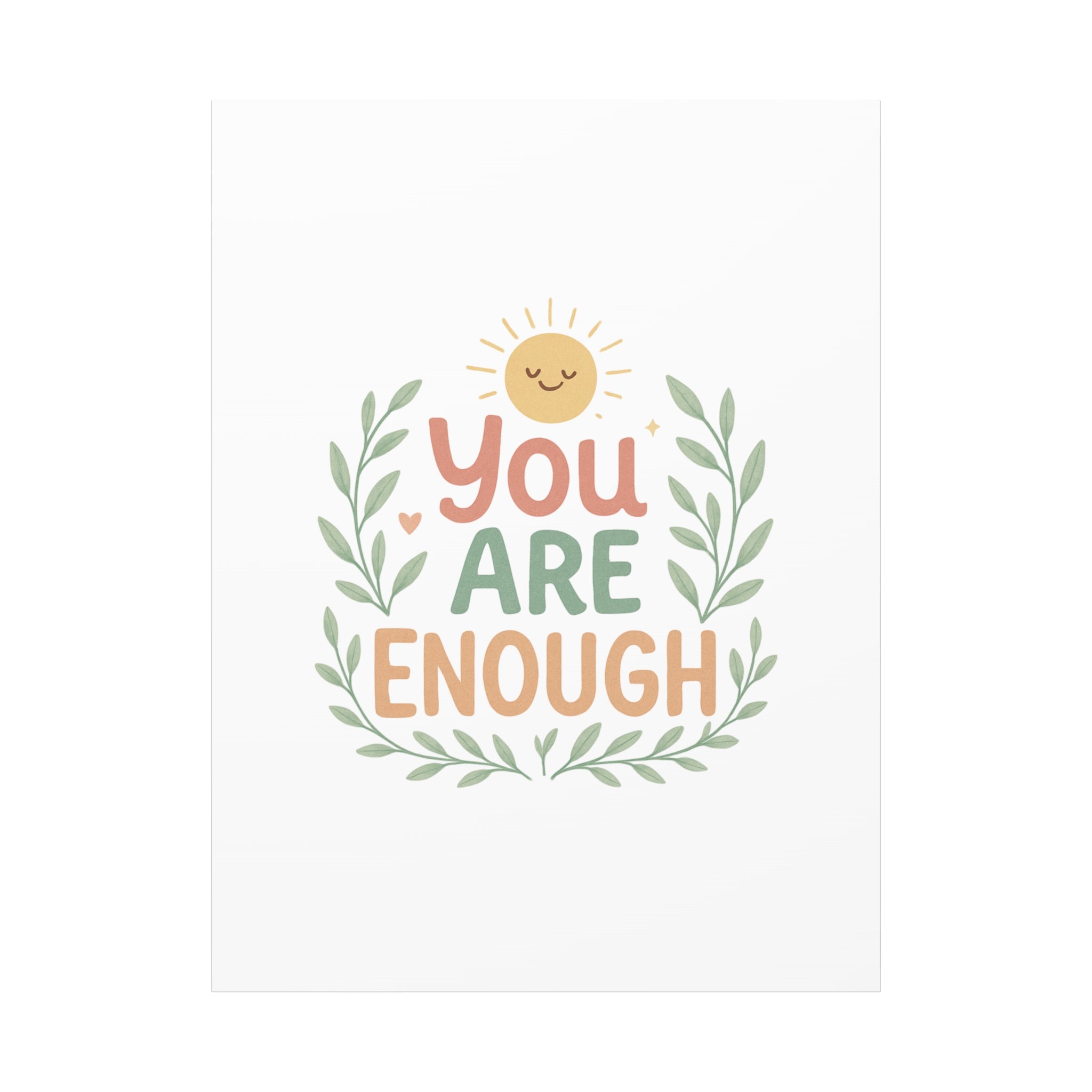 You Are Enough Canvas Wall Art — Positive Motivational Sun & Laurel Print